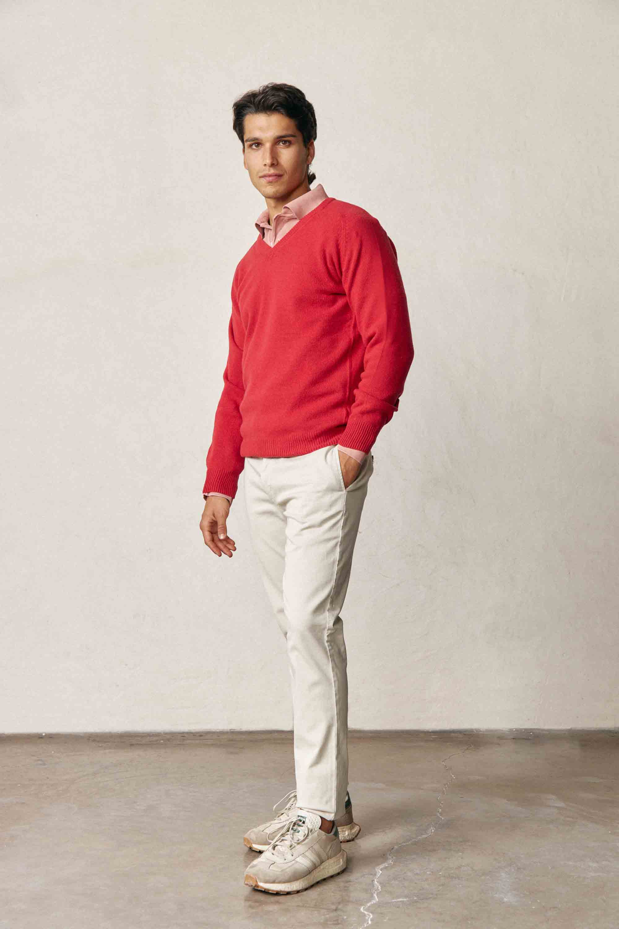 Jersey Cuello Pico Lambswool - Rojo