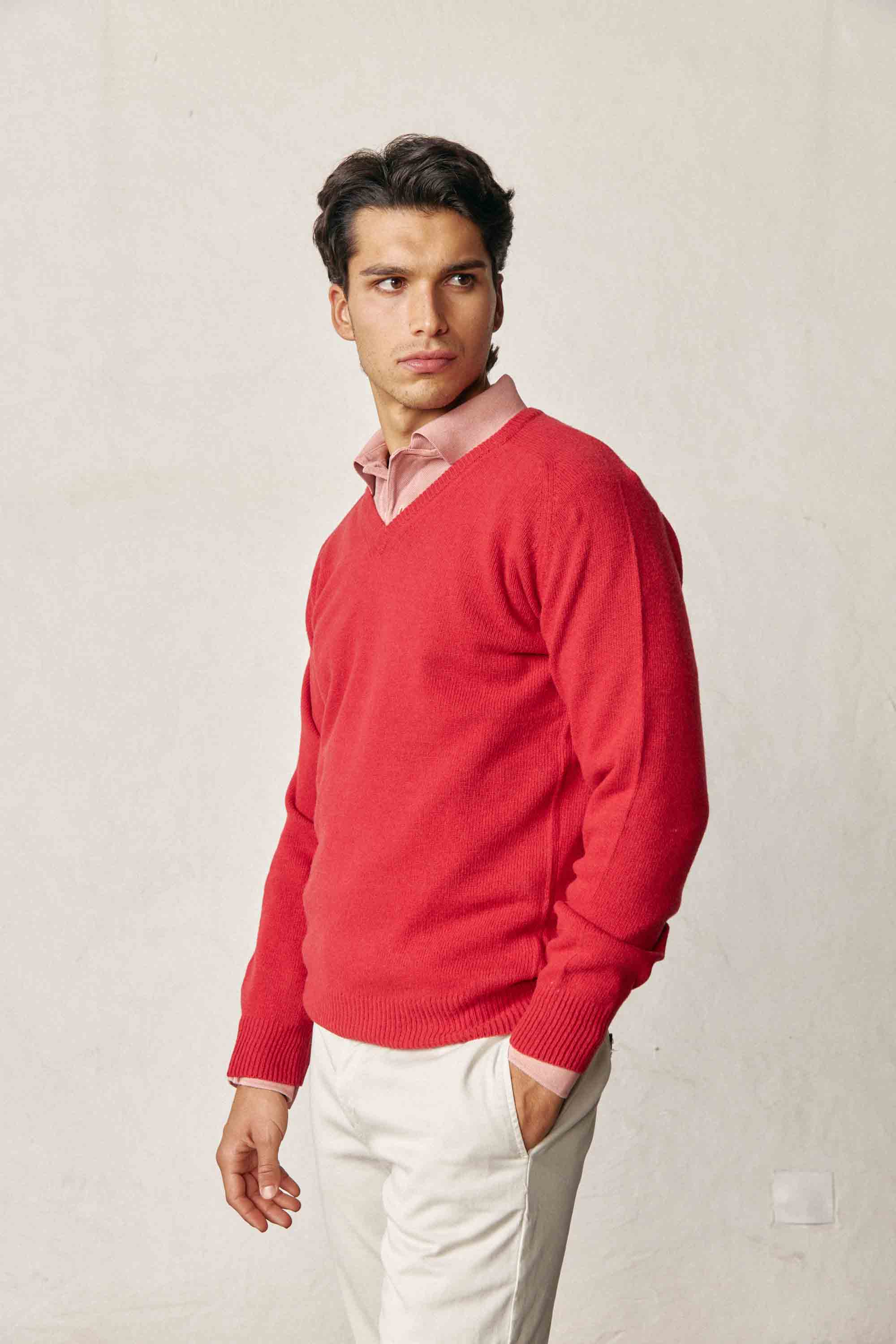 Jersey Cuello Pico Lambswool - Rojo
