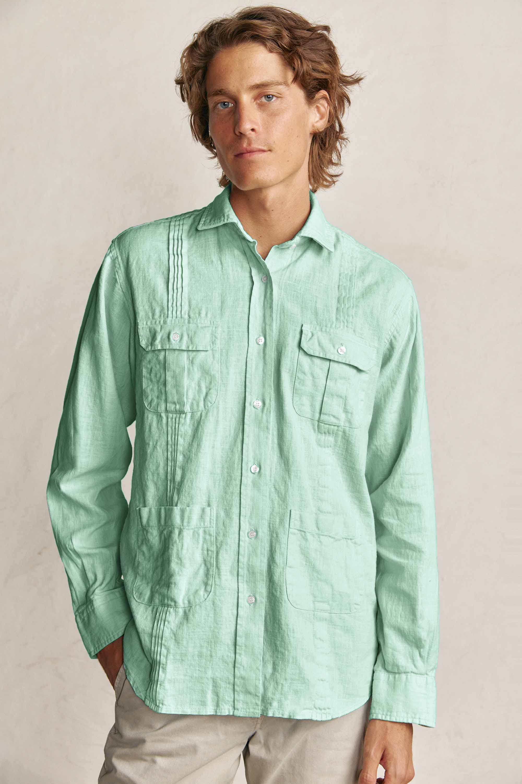Camisa Guayabera con Jaretas de Lino - Menta - Fernando de Cárcer