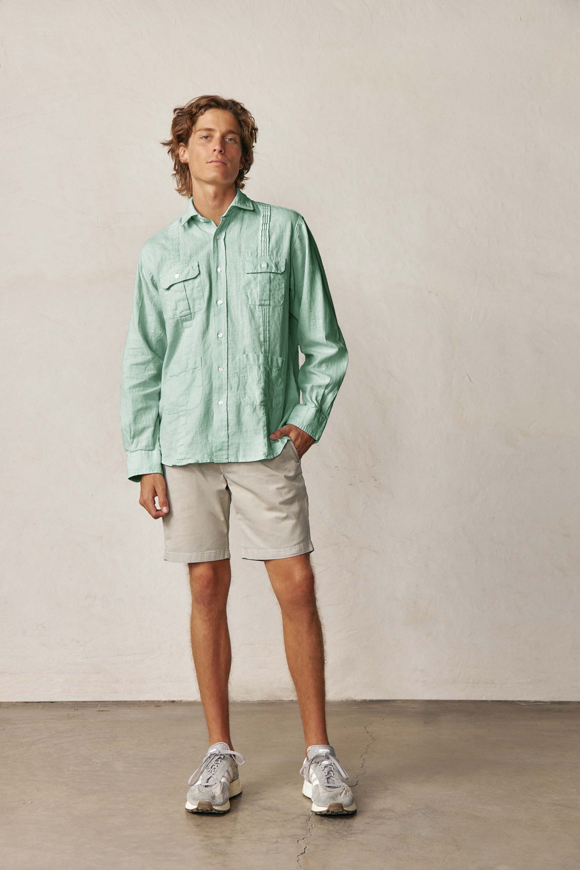 Camisa Guayabera con Jaretas de Lino - Menta - Fernando de Cárcer
