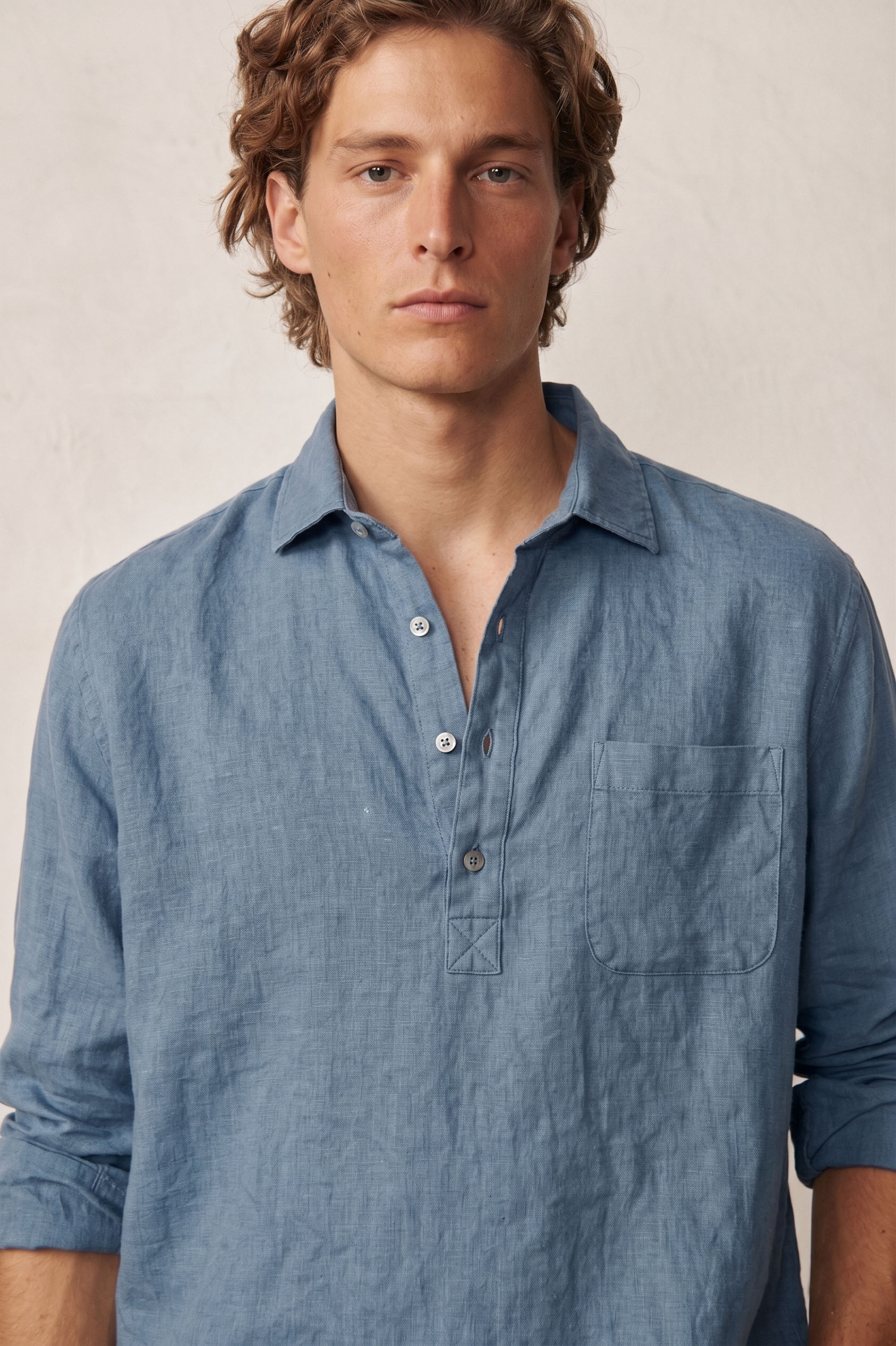 Polera de Lino - Azul (bolsillo) - Fernando de Cárcer