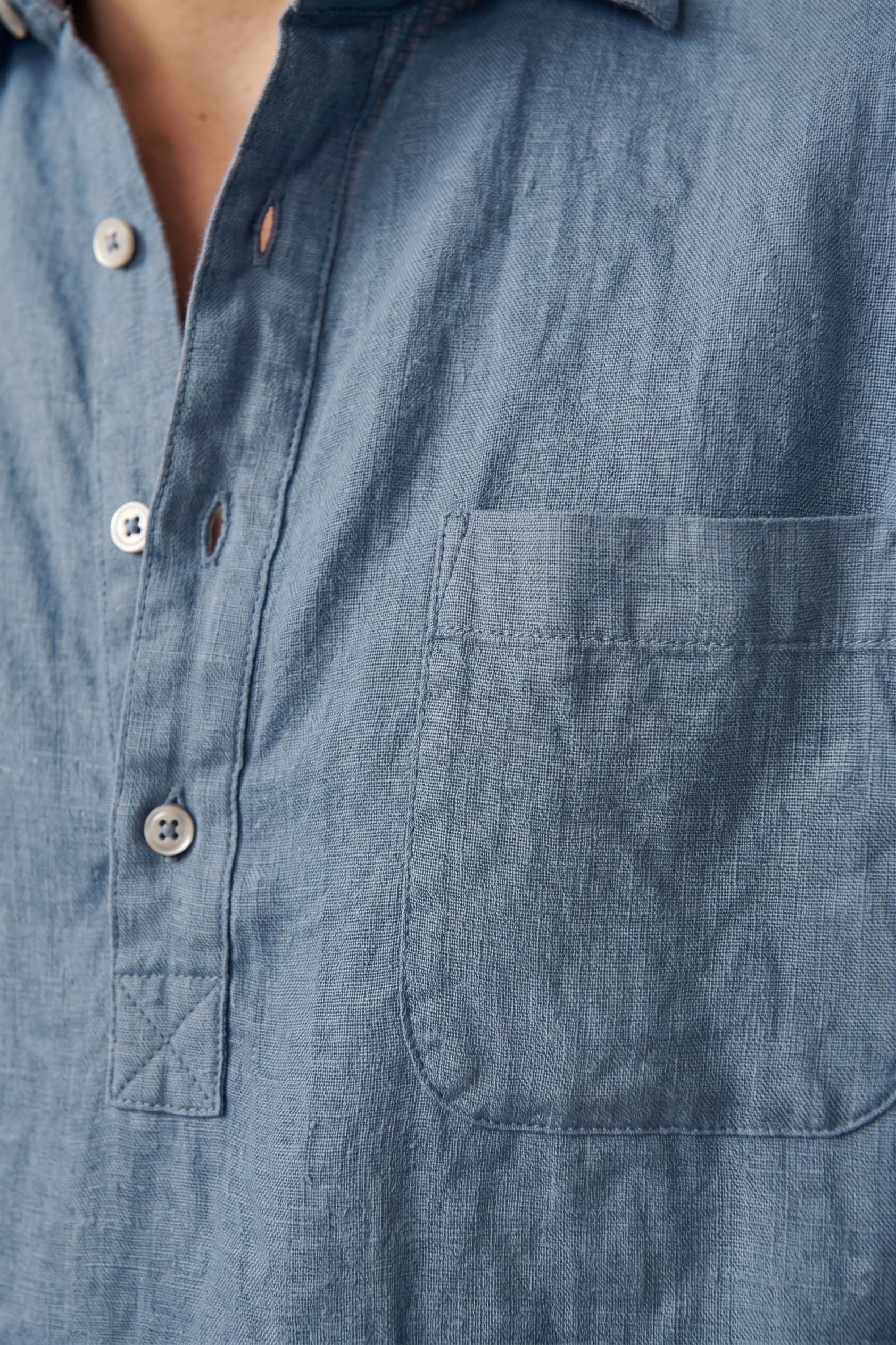 Polera de Lino - Azul (bolsillo) - Fernando de Cárcer