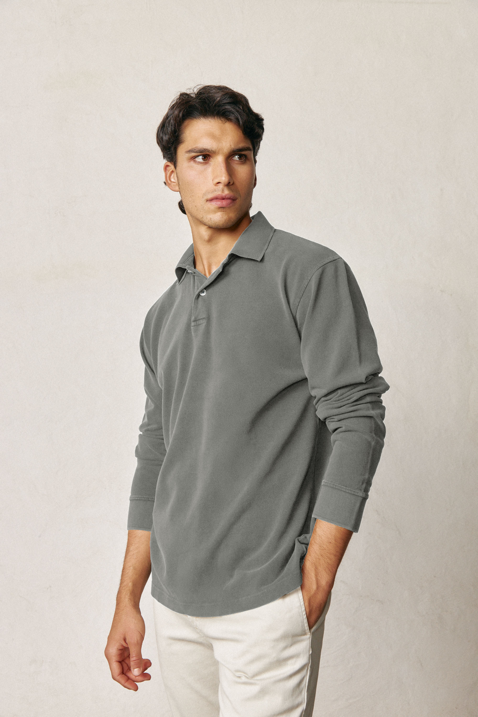 Polo Manga Larga - Gris Plomo