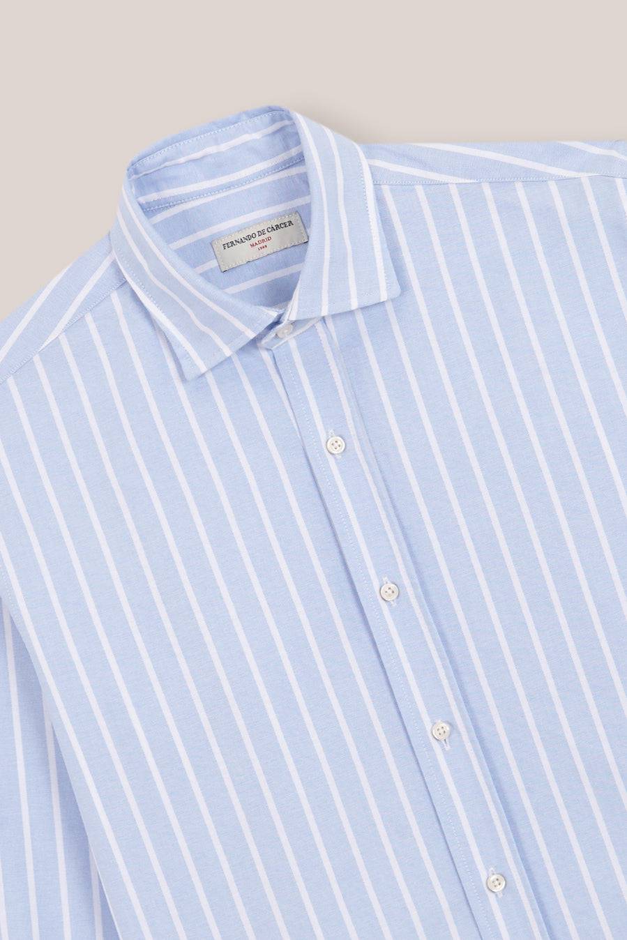Camisa de Algodón - Oxford Azul Raya Blanca Gruesa - Fernando de Cárcer