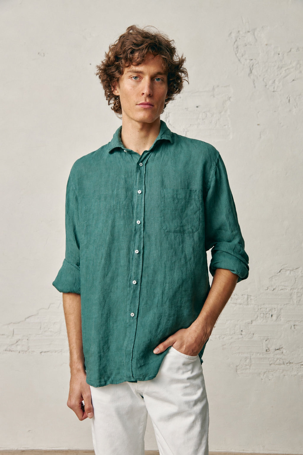 Camisa Lino - Verde (Bolsillo) - Fernando de Cárcer