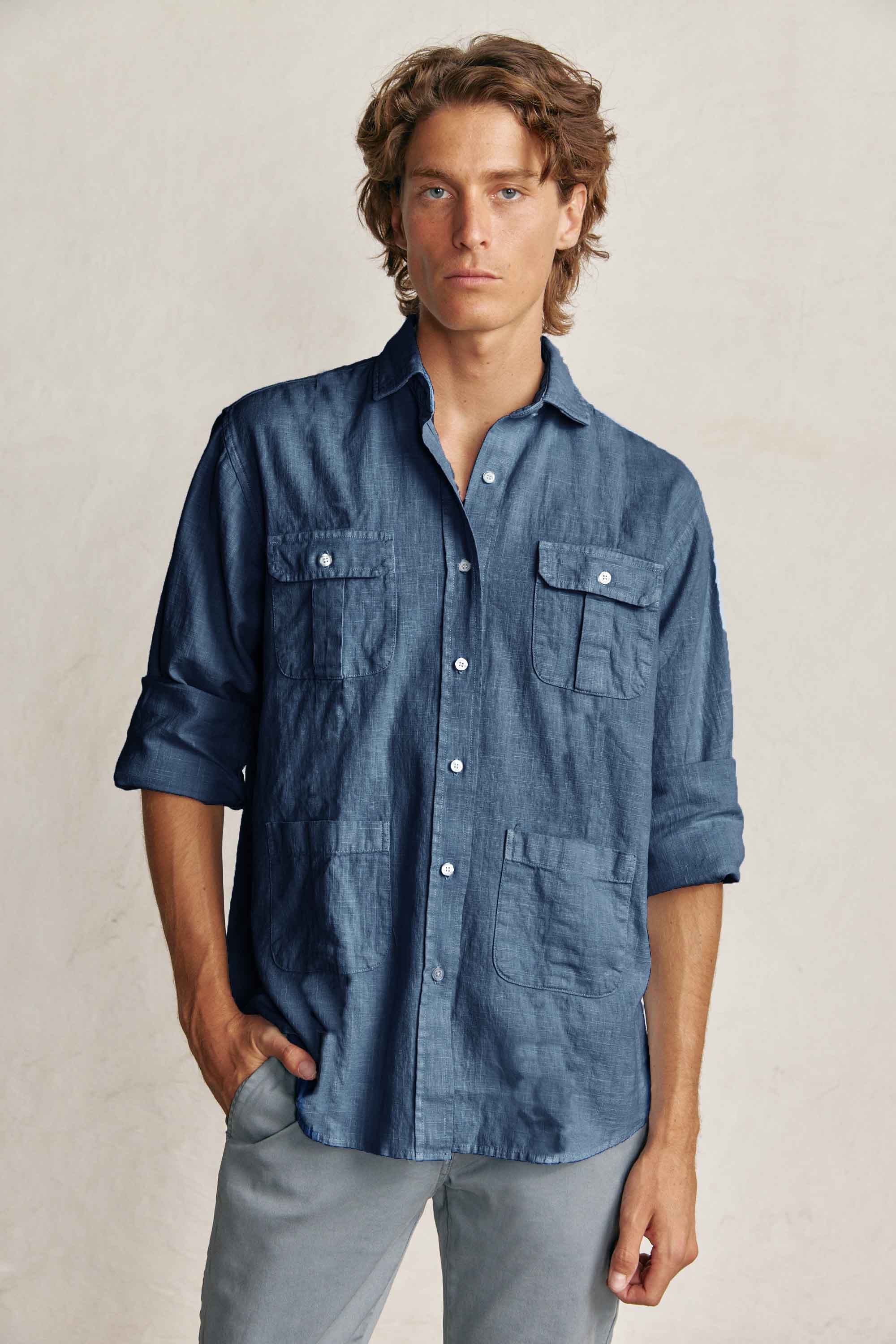 Camisa Guayabera de Lino - Azul Marino - Fernando de Cárcer