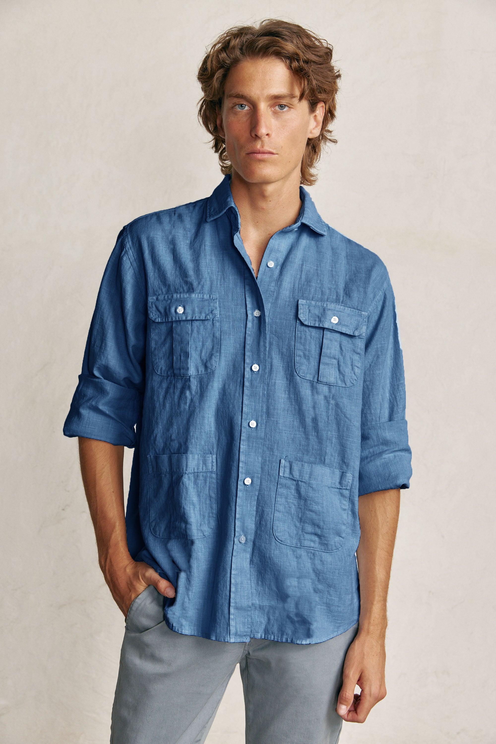 Camisa Guayabera de Lino - Azul - Fernando de Cárcer