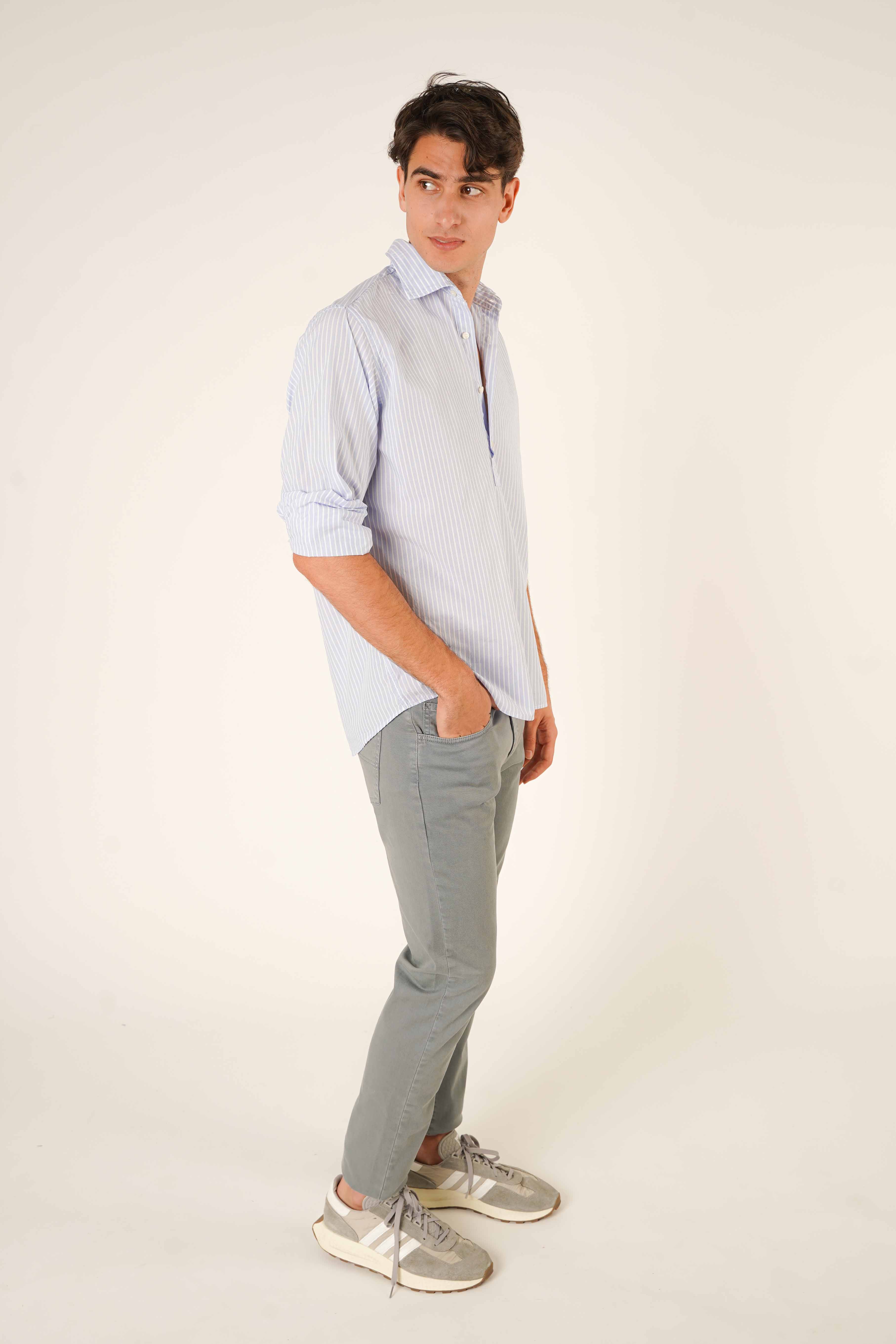 Polera de Algodón - Azul Rayas Blancas
