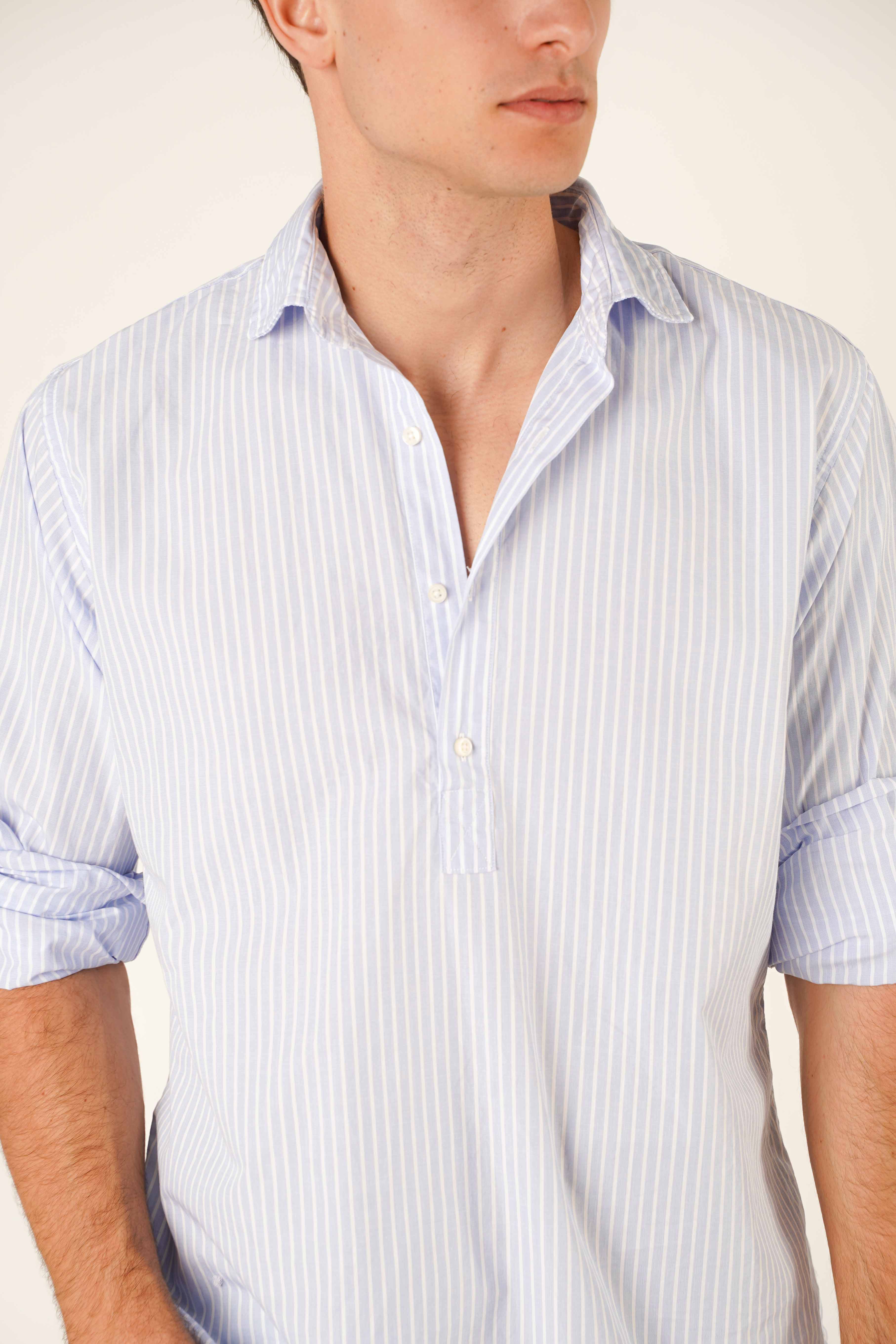 Polera de Algodón - Azul Rayas Blancas