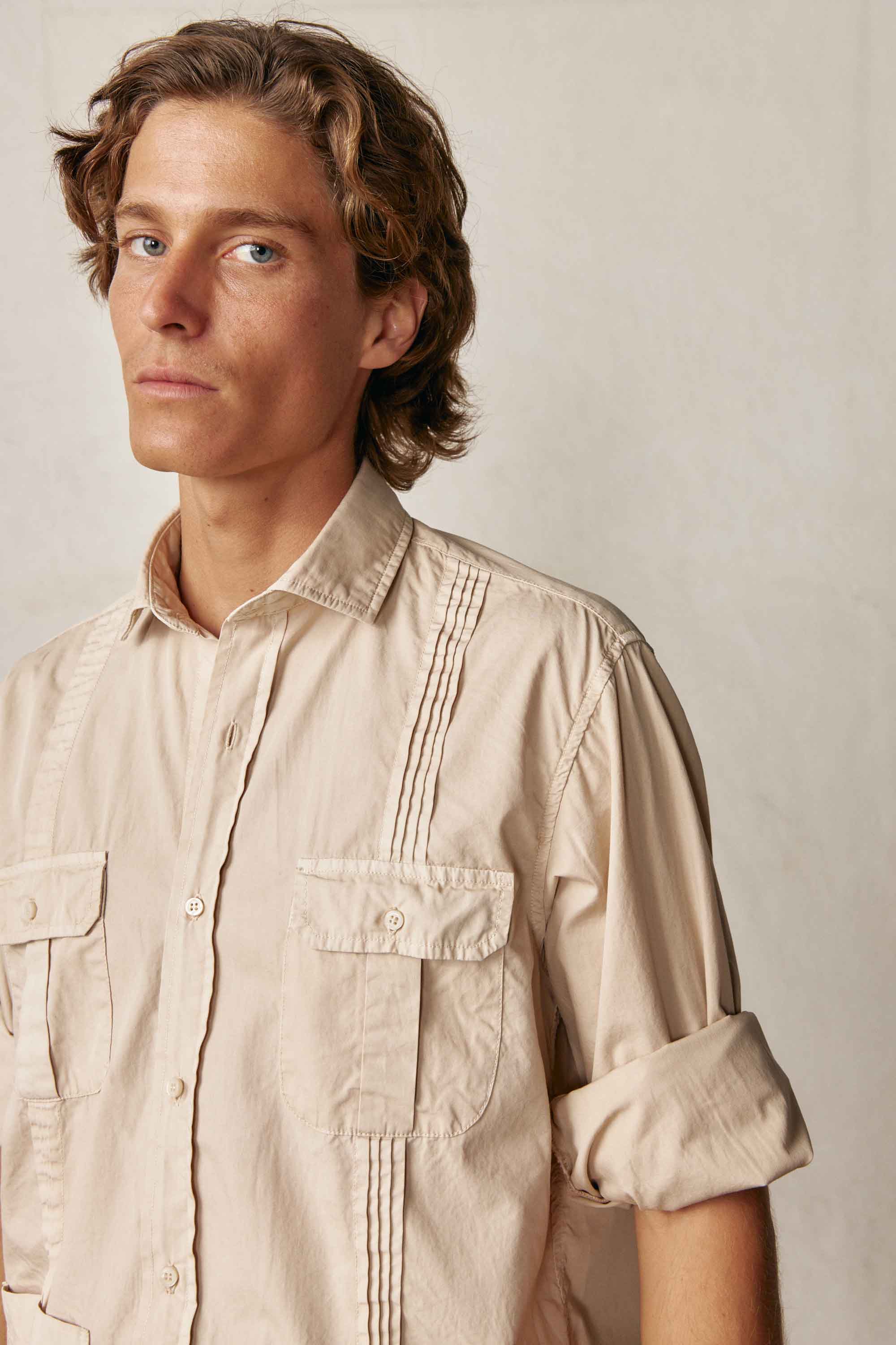Camisa Guayabera con Jaretas de Popelín - Camel - Fernando de Cárcer