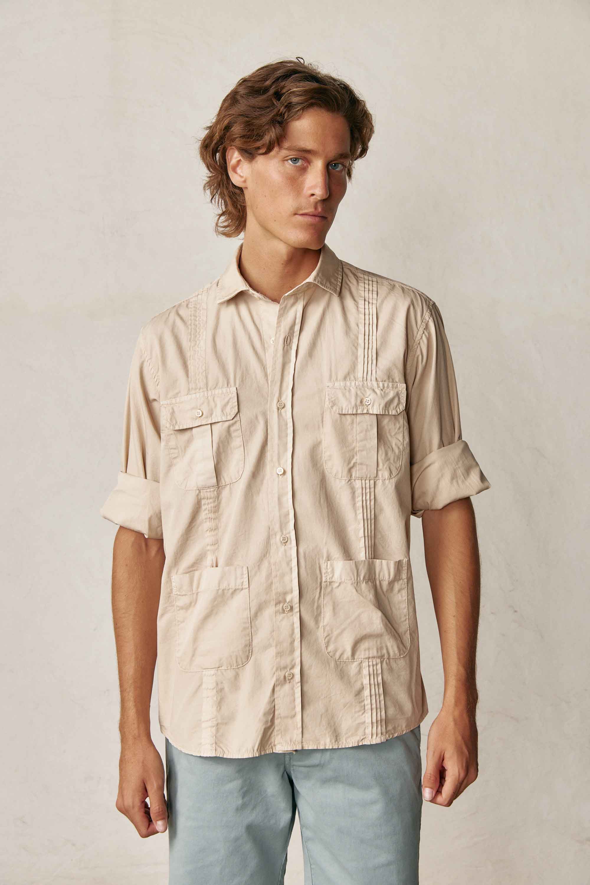 Camisa Guayabera con Jaretas de Popelín - Camel - Fernando de Cárcer