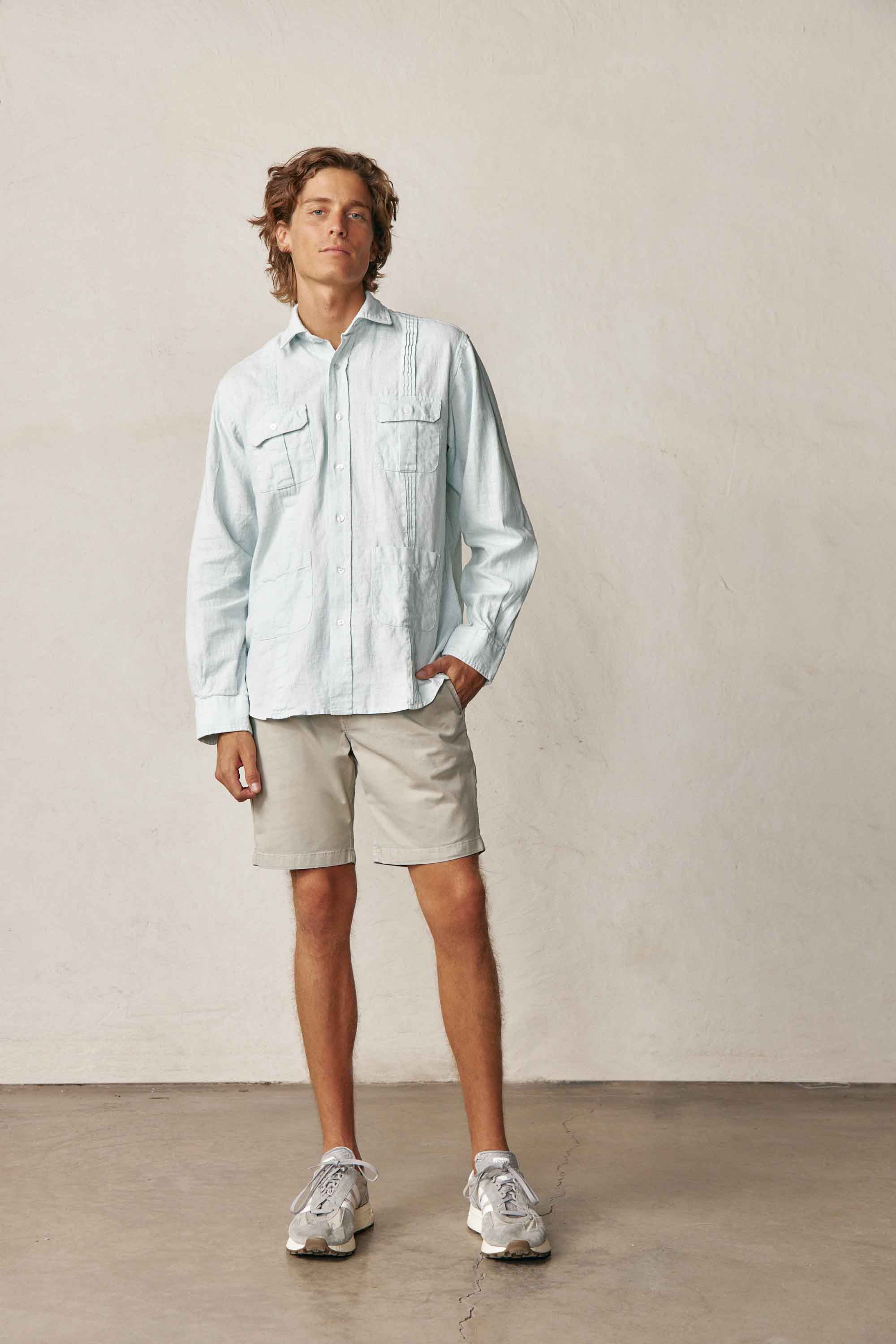 Camisa Guayabera con Jaretas de Lino - Azul Agua - Fernando de Cárcer
