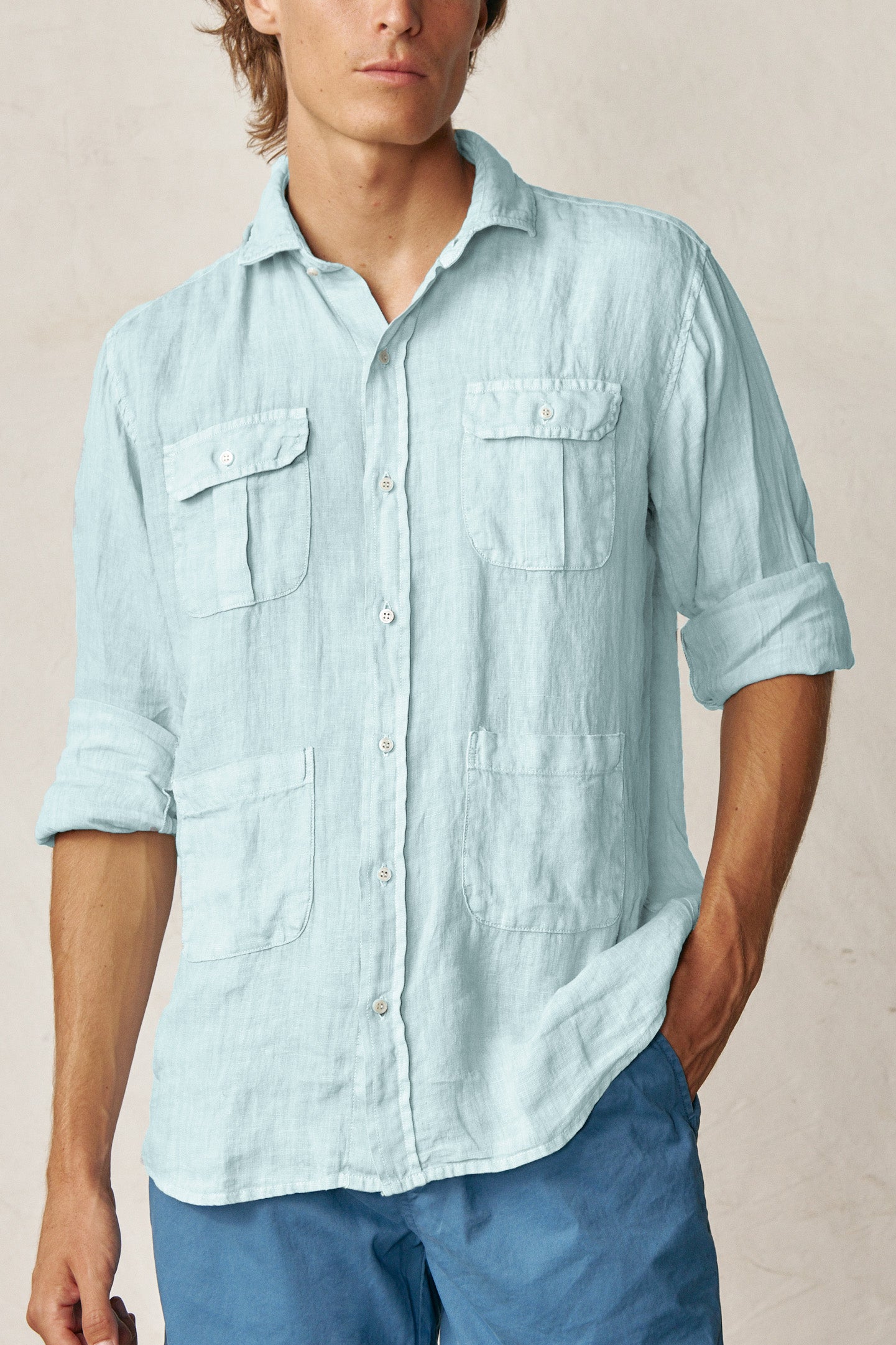Camisa Guayabera de Lino - Azul Cielo - Fernando de Cárcer