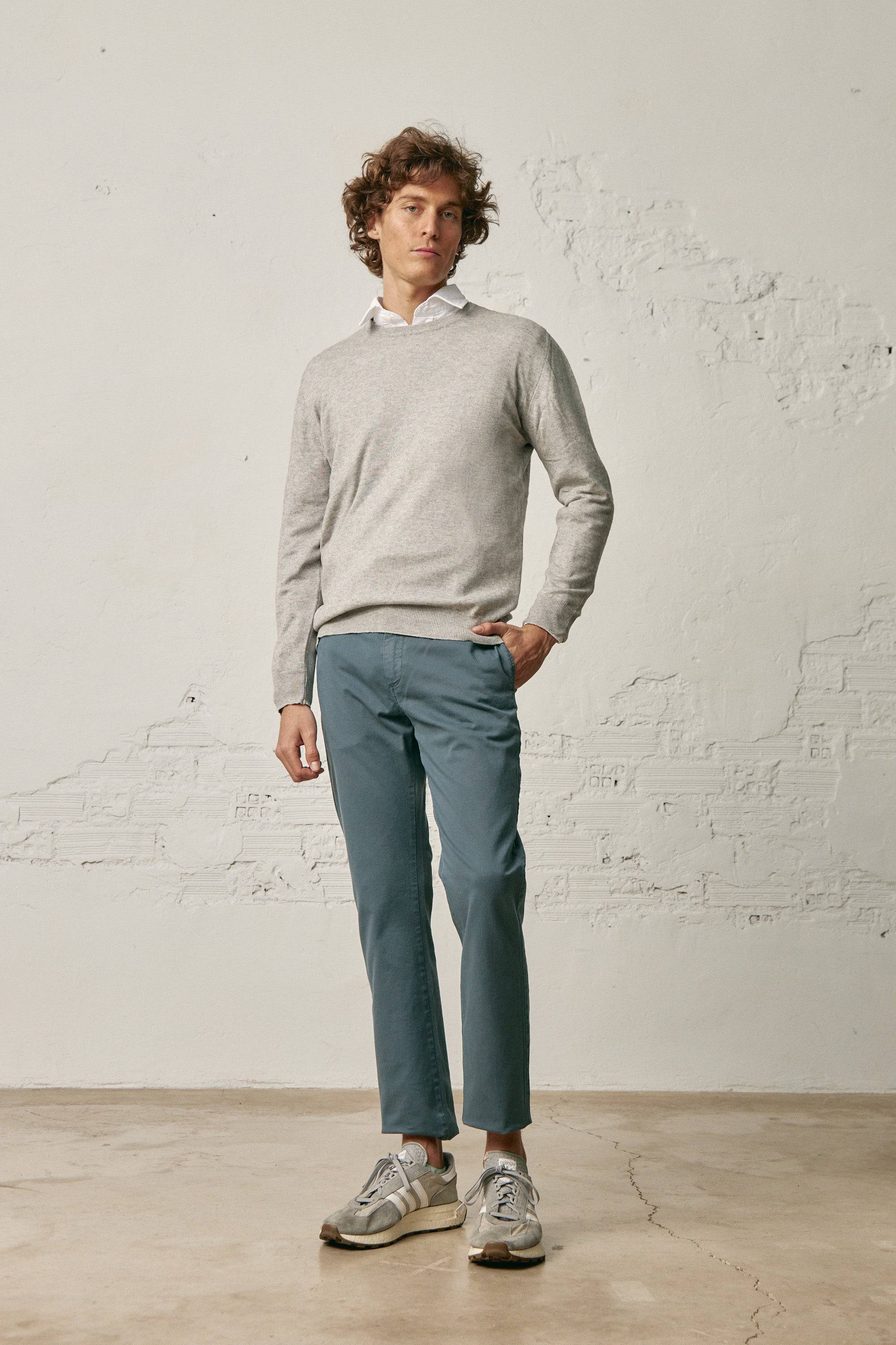 Jersey Cuello Redondo Fino Algodón - Gris Claro - Fernando de Cárcer