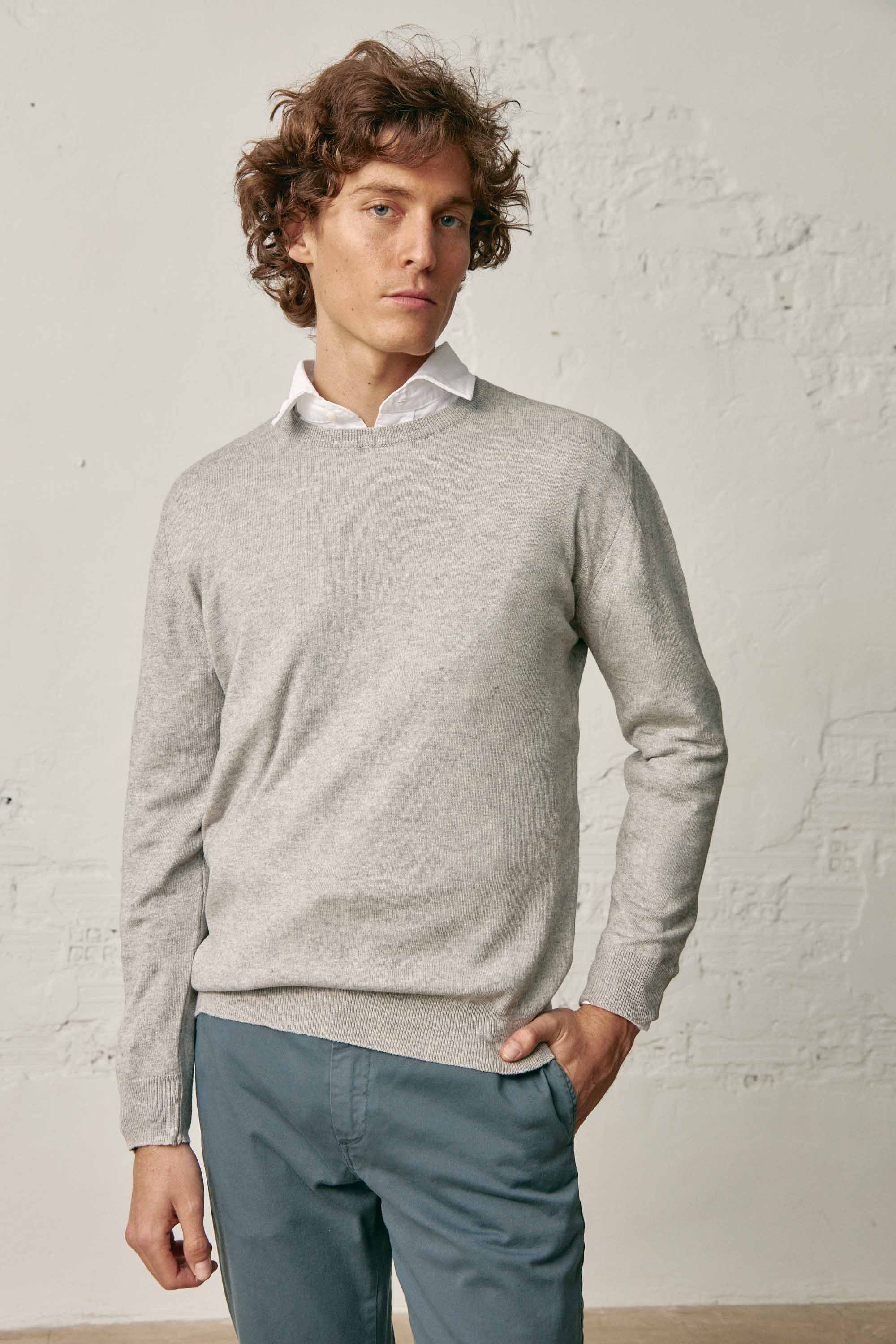 Jersey Cuello Redondo Fino Algodón - Gris Claro - Fernando de Cárcer