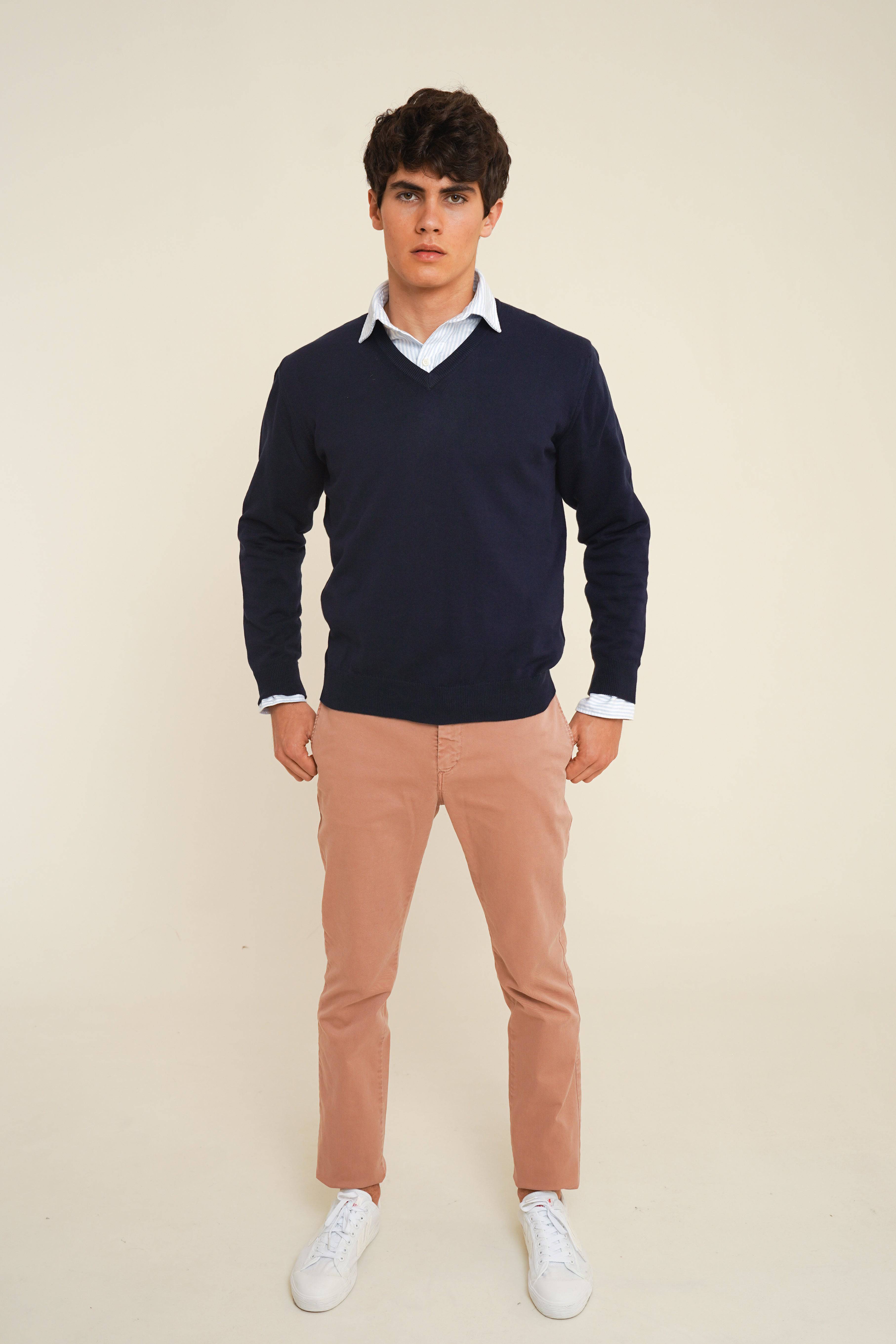 Jersey Cuello Pico Algodón - Azul Marino - Fernando de Cárcer