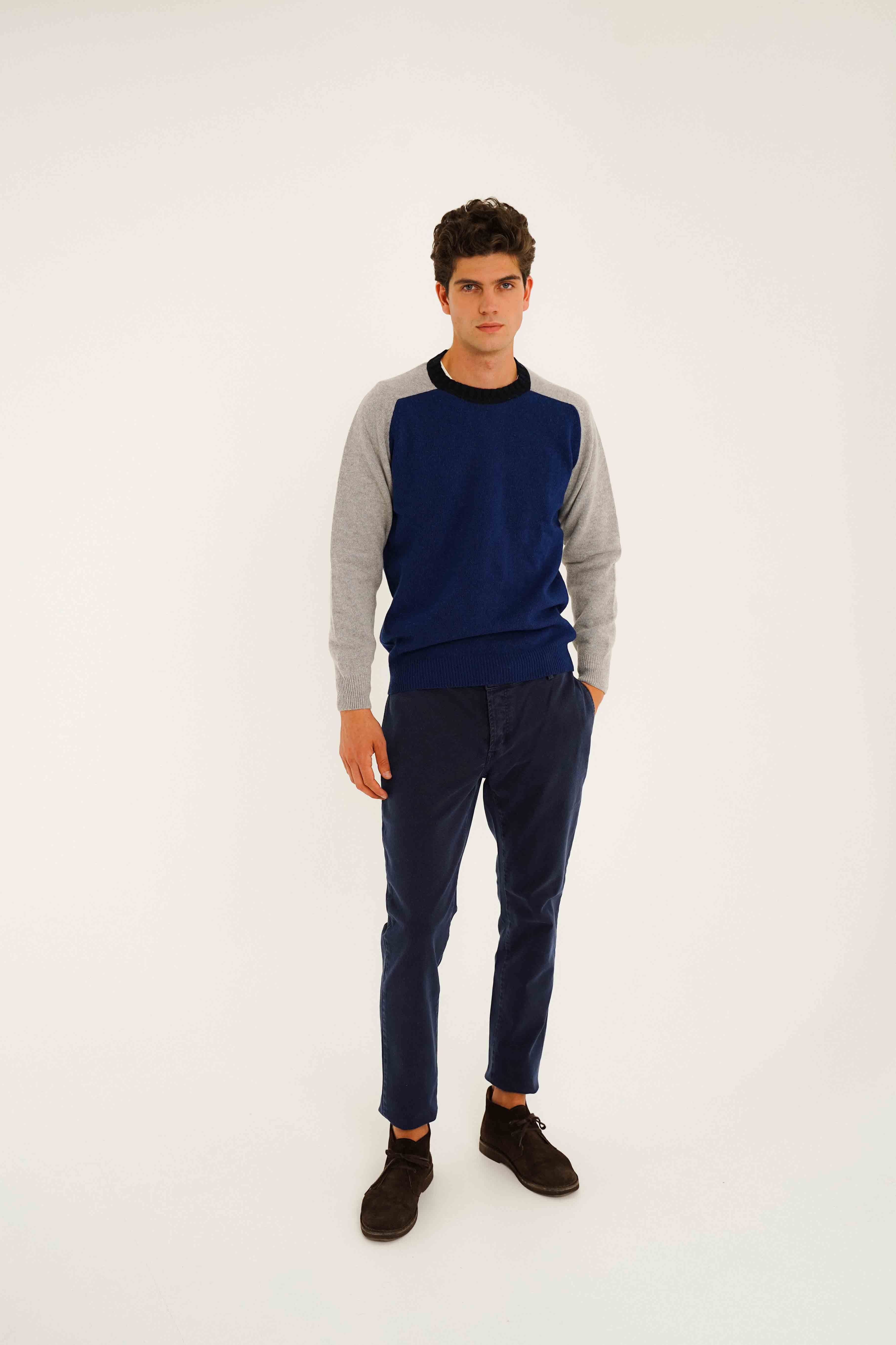 Jersey Cuello Redondo Lambswool - Azul & Gris - Fernando de Cárcer