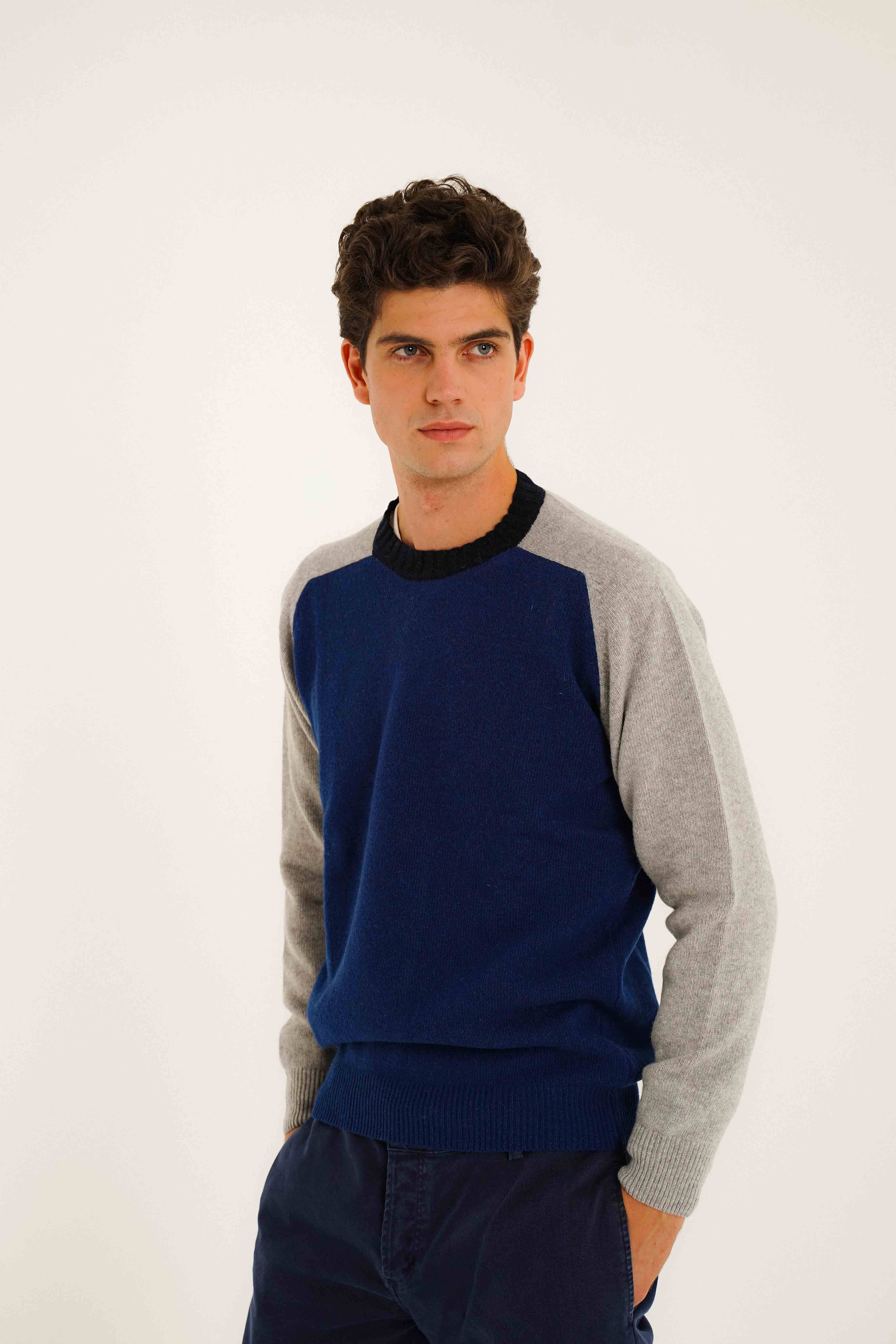 Jersey Cuello Redondo Lambswool - Azul & Gris - Fernando de Cárcer