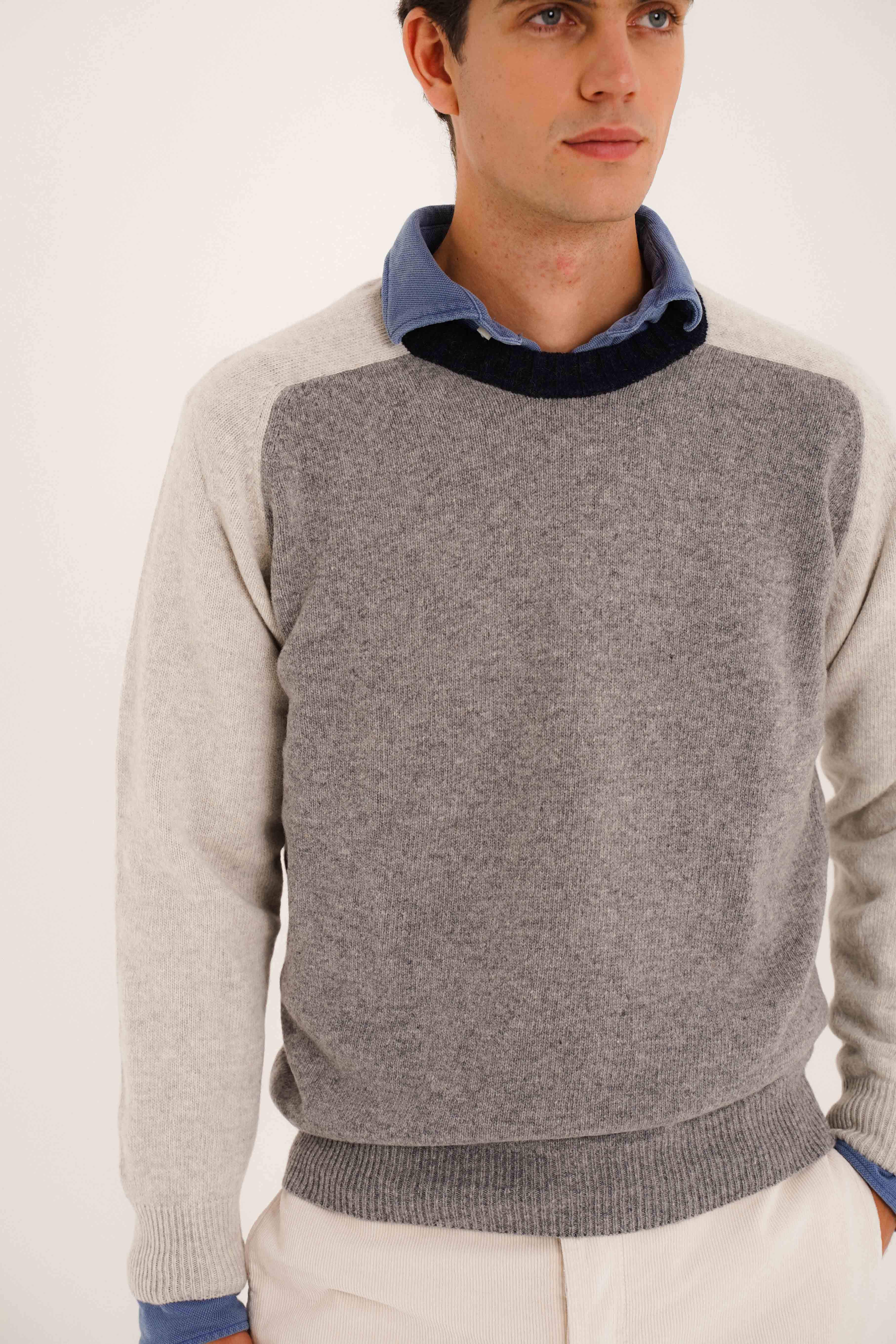 Jersey Cuello Redondo Lambswool - Gris & Hielo - Fernando de Cárcer