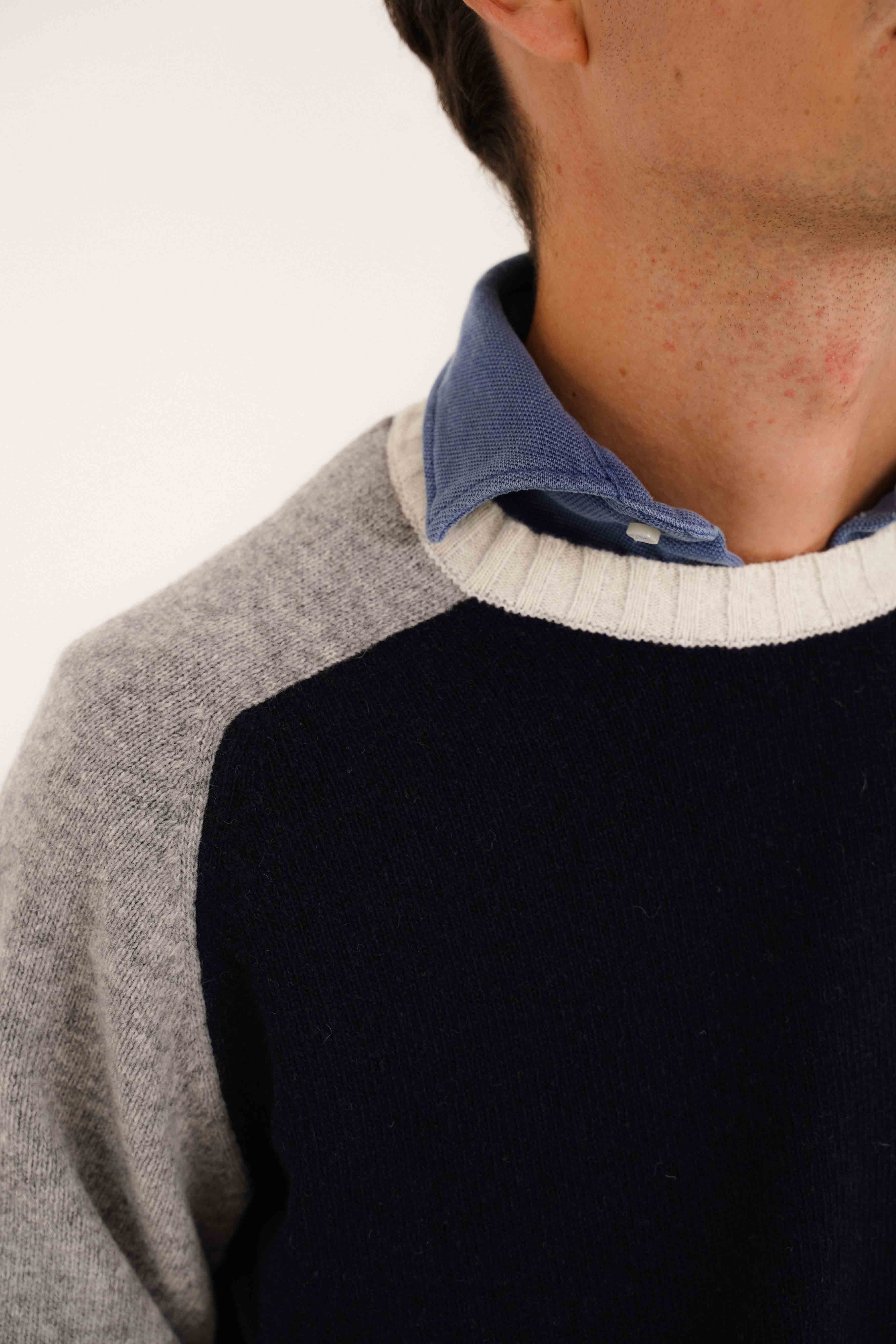 Jersey Cuello Redondo Lambswool - Marino & Gris - Fernando de Cárcer