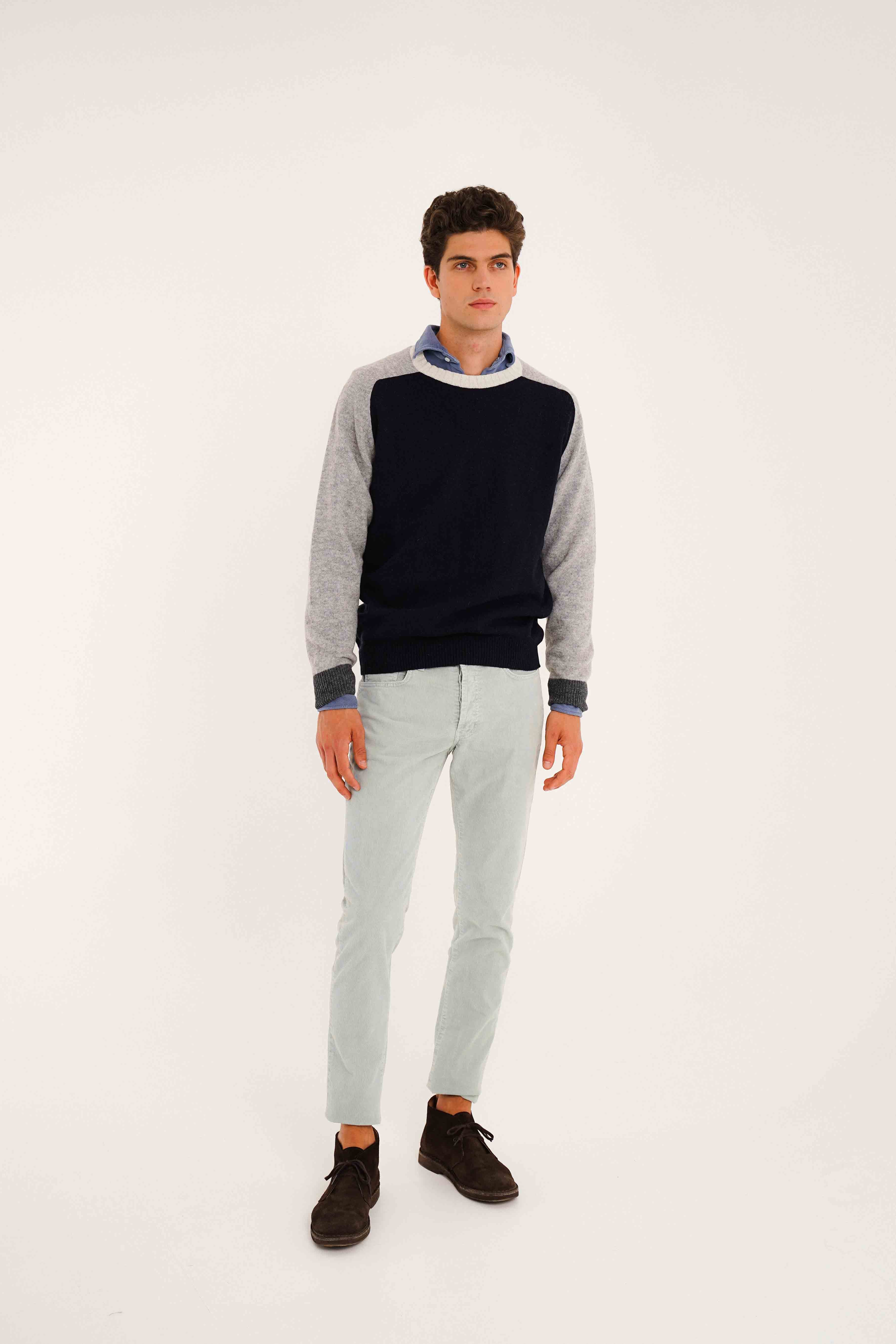 Jersey Cuello Redondo Lambswool - Marino & Gris - Fernando de Cárcer