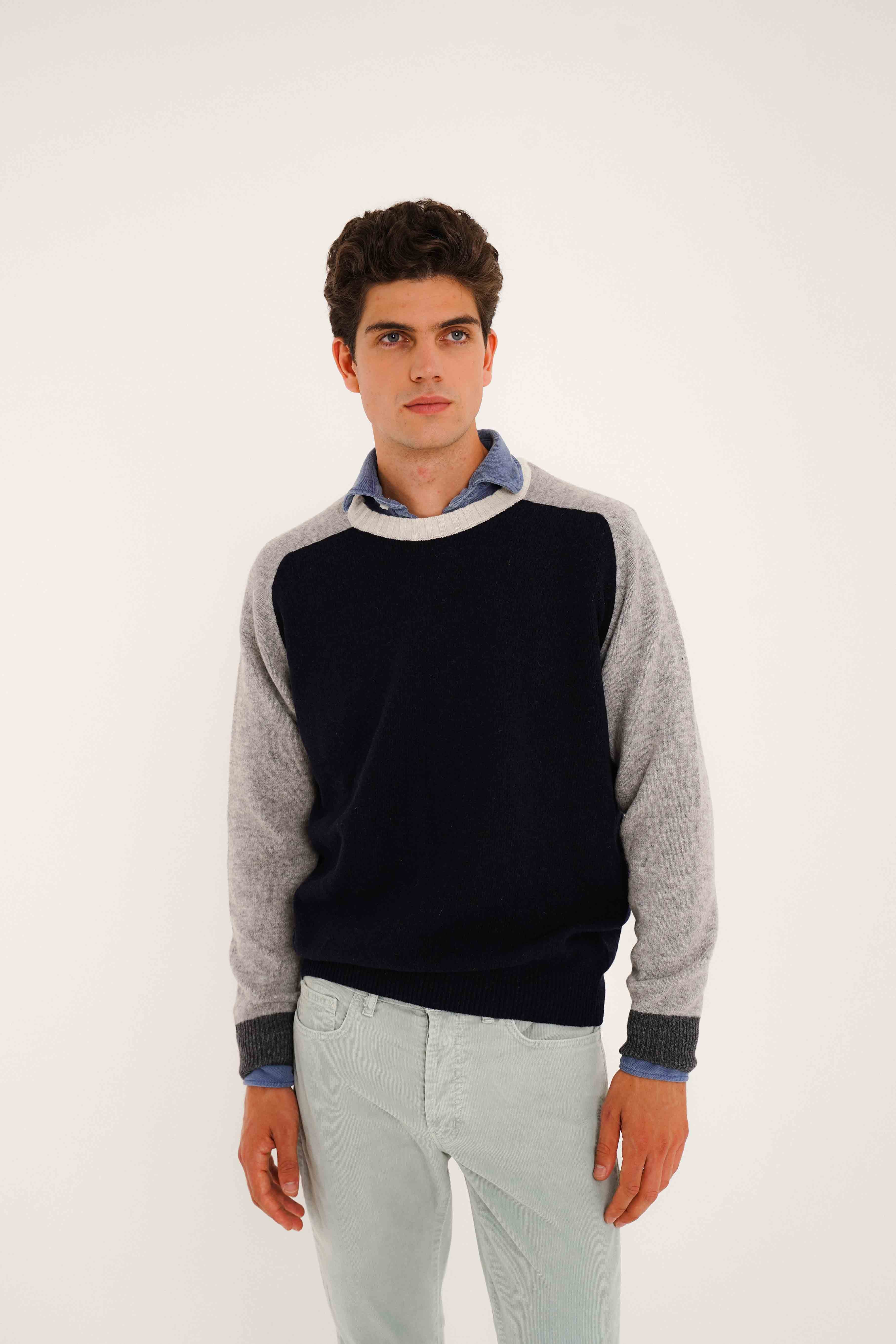 Jersey Cuello Redondo Lambswool - Marino & Gris - Fernando de Cárcer