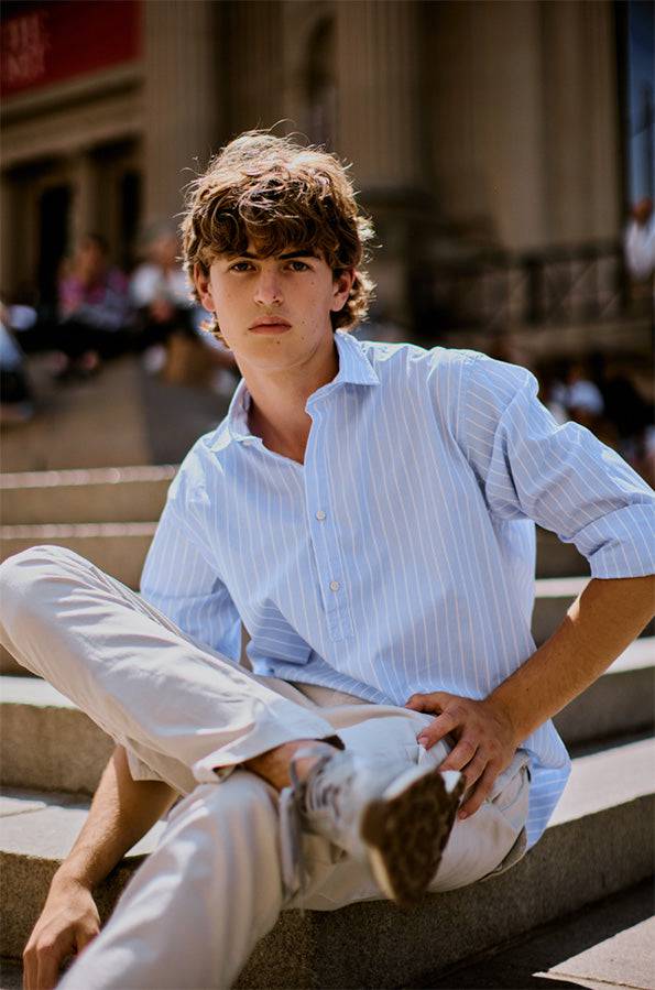 Polera de Algodón - Rayas Azul y Blanco - Fernando de Cárcer