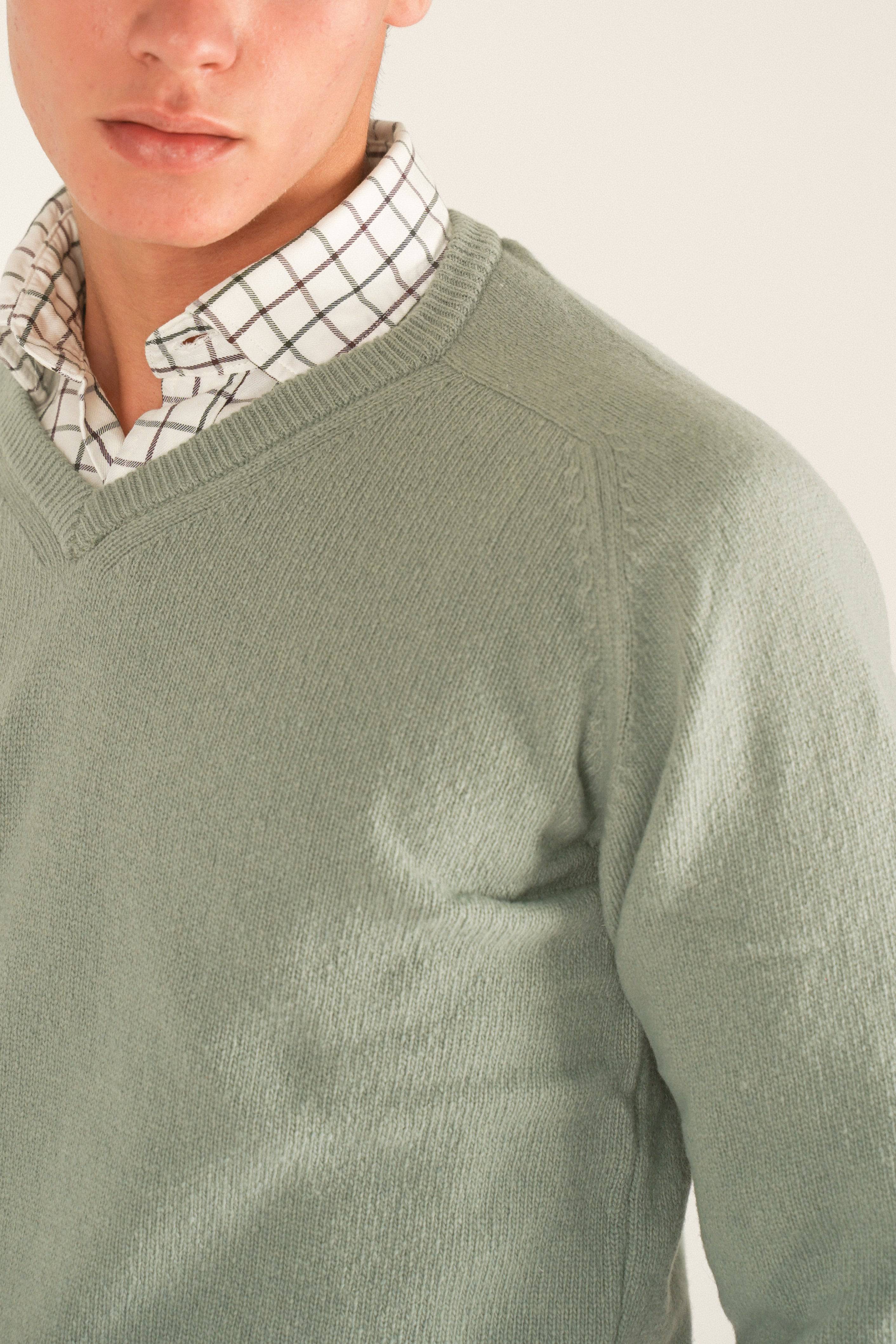 Jersey Cuello Pico Lambswool - Verde Agua - Fernando de Cárcer