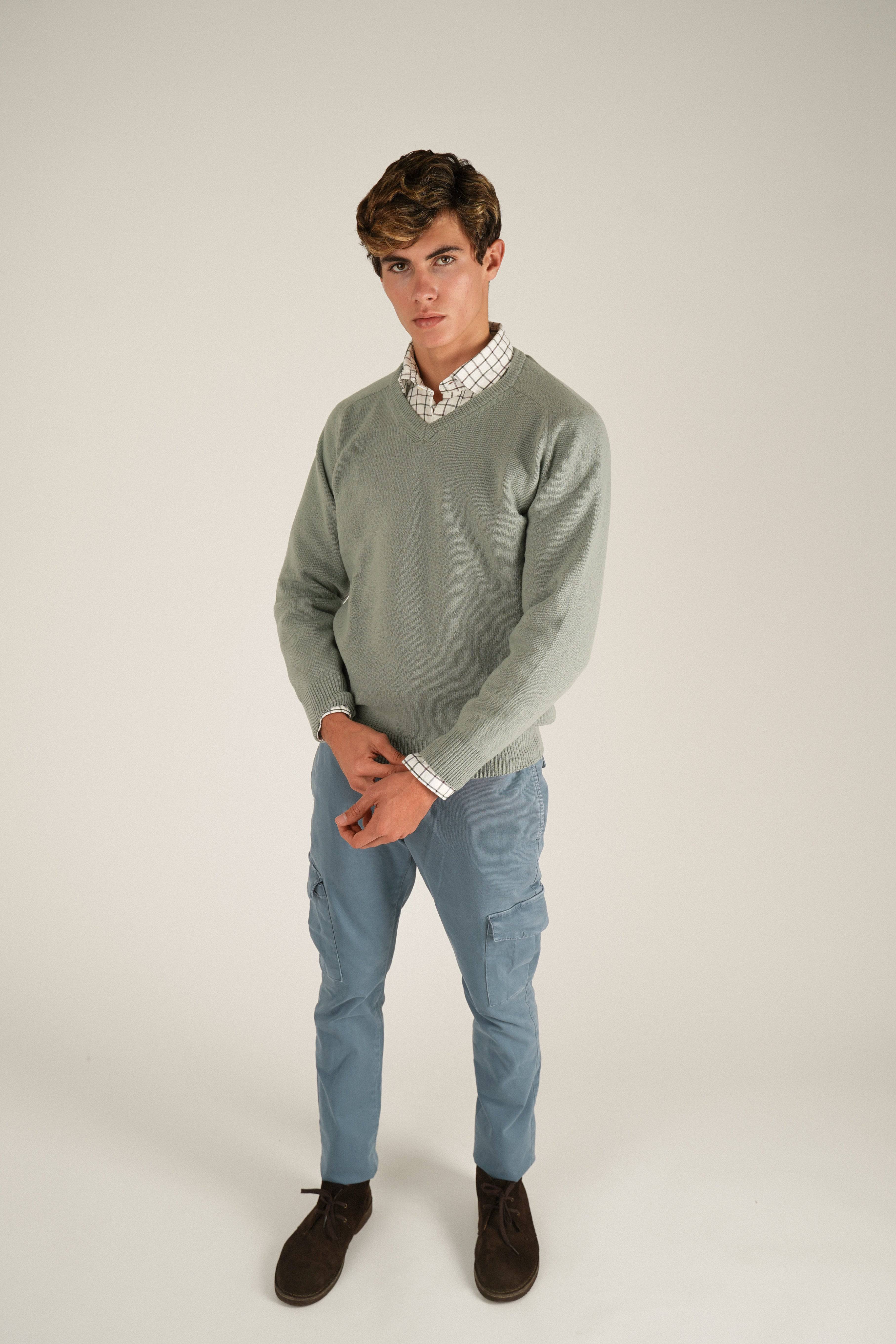 Jersey Cuello Pico Lambswool - Verde Agua - Fernando de Cárcer