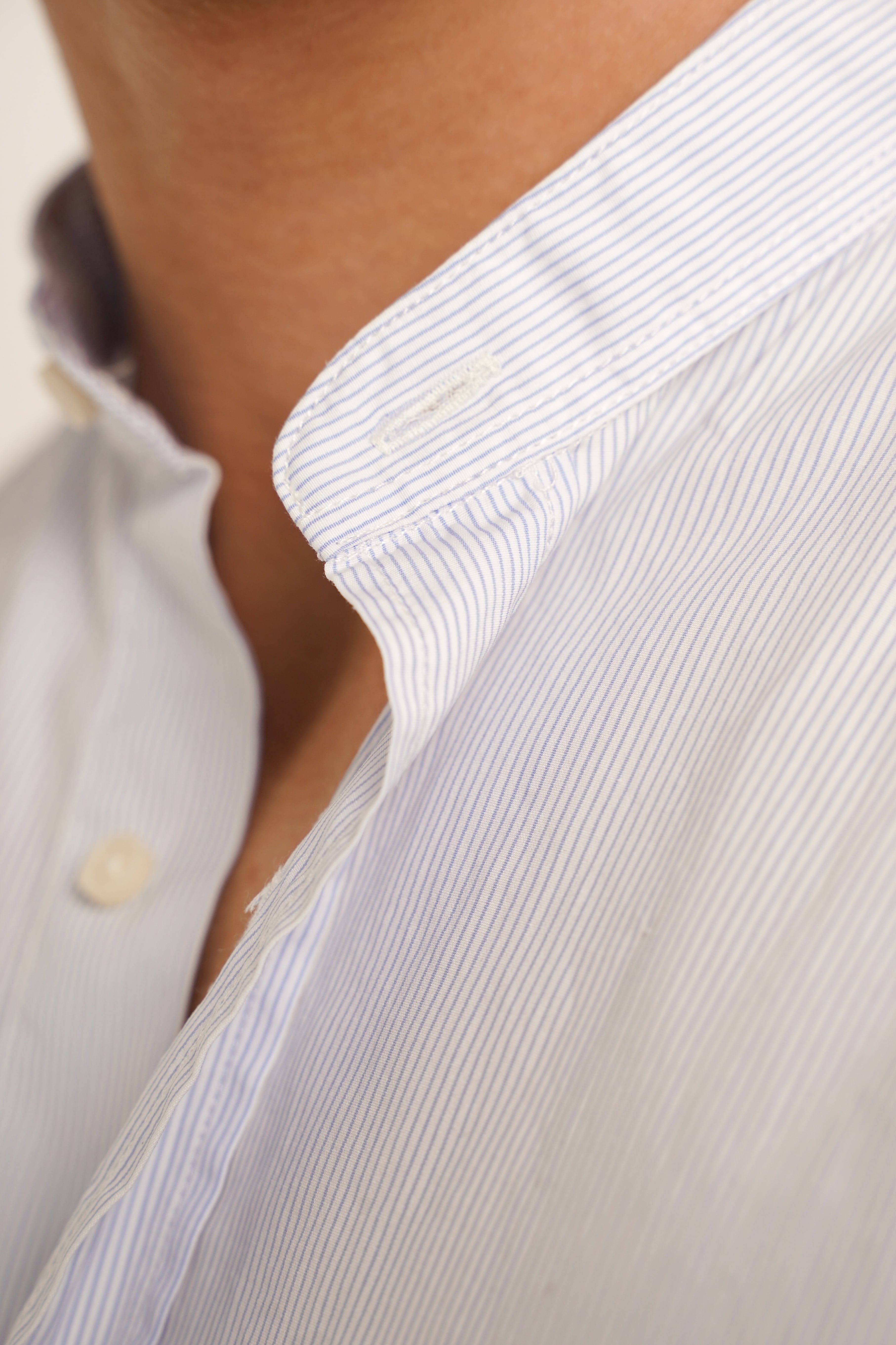 Camisa de Algodón Cuello Mao - Rayas Azules