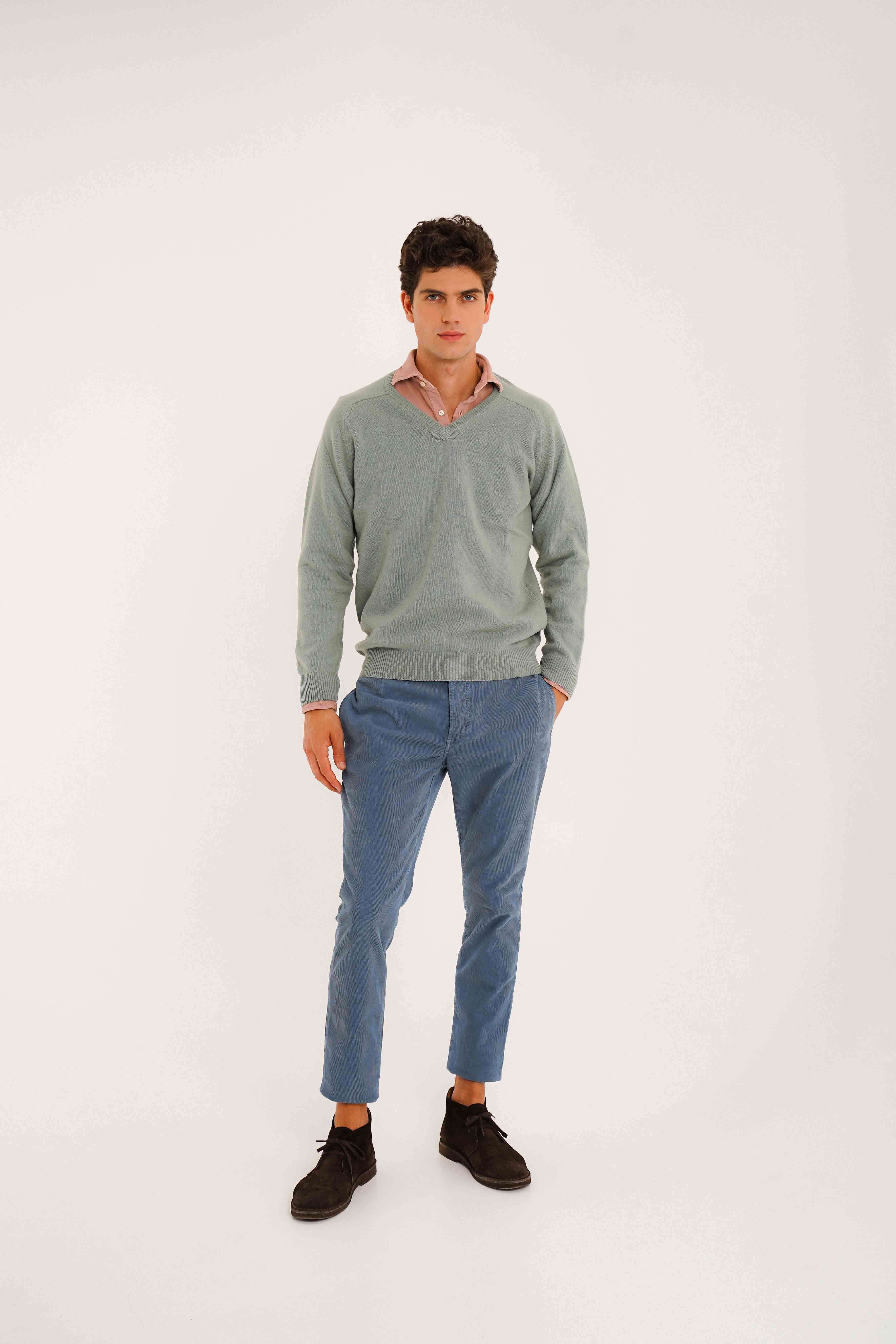 Jersey Cuello Pico Lambswool - Verde Agua - Fernando de Cárcer