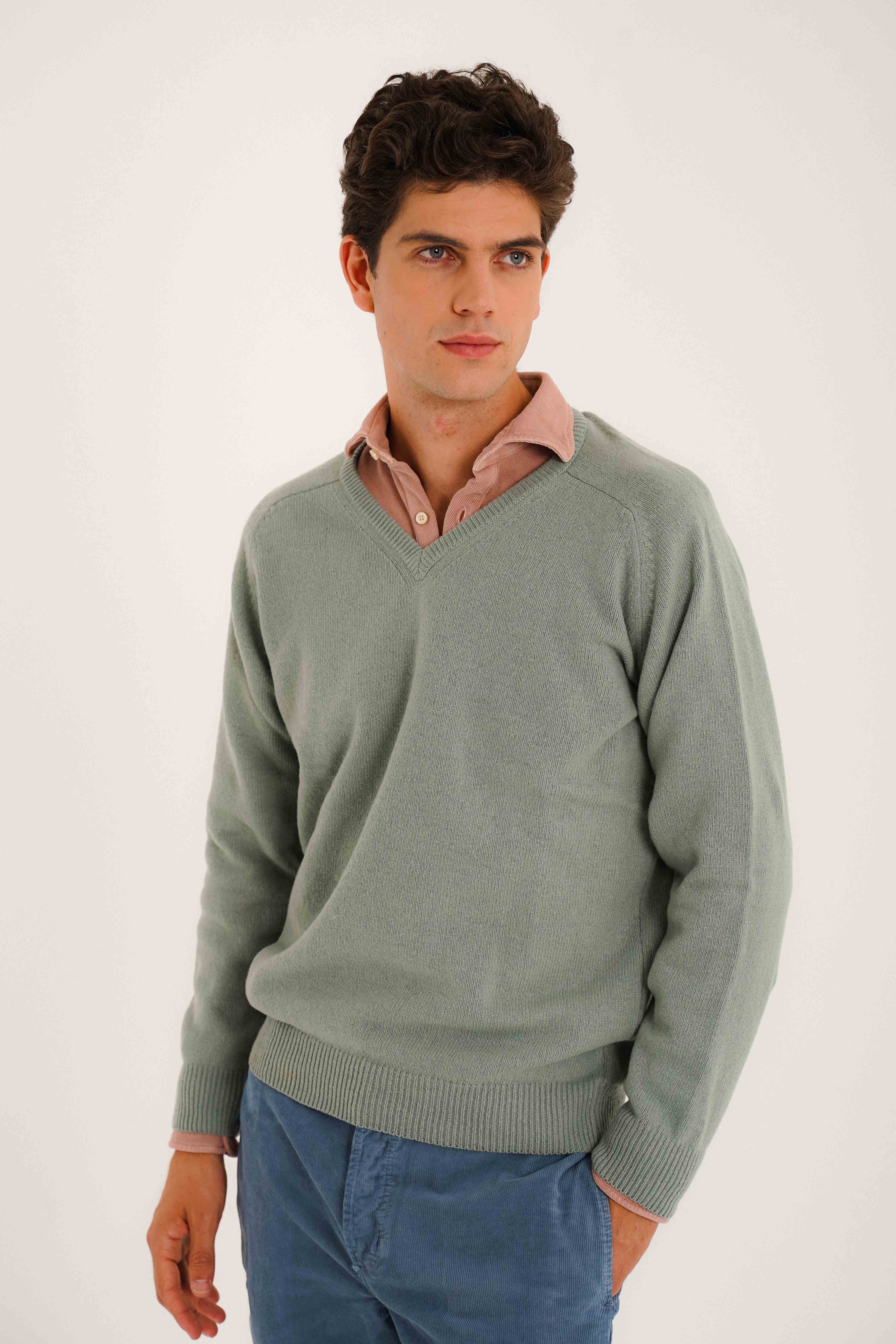 Jersey Cuello Pico Lambswool - Verde Agua - Fernando de Cárcer