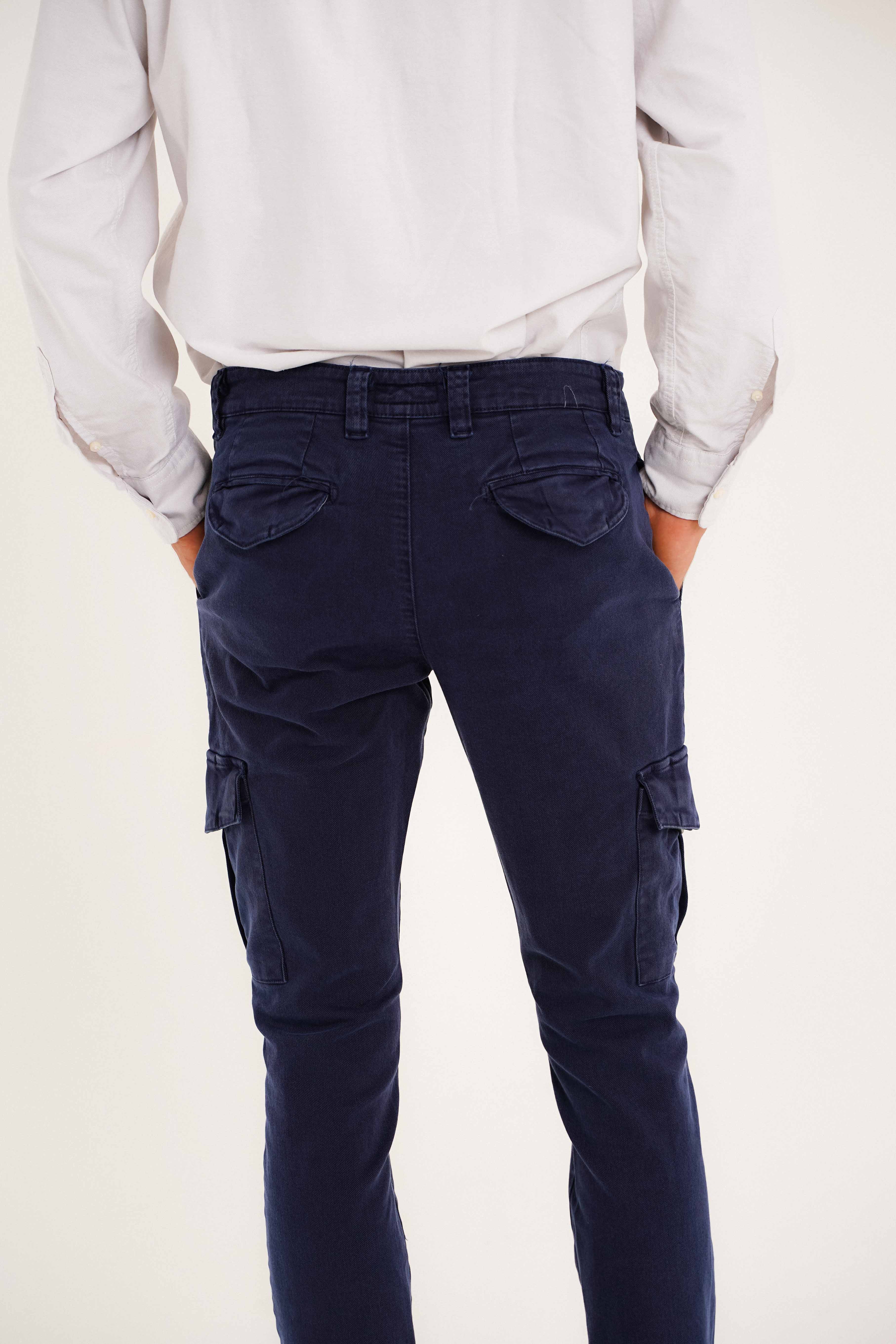 Pantalón Cargo Gabardina Perchada - Azul Marino