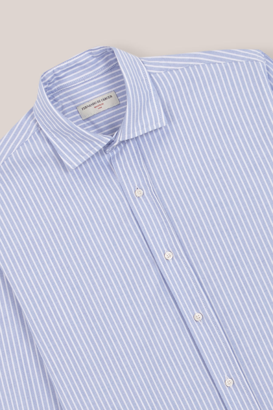 Camisa de Algodón - Oxford Azul Raya Fina Blanca