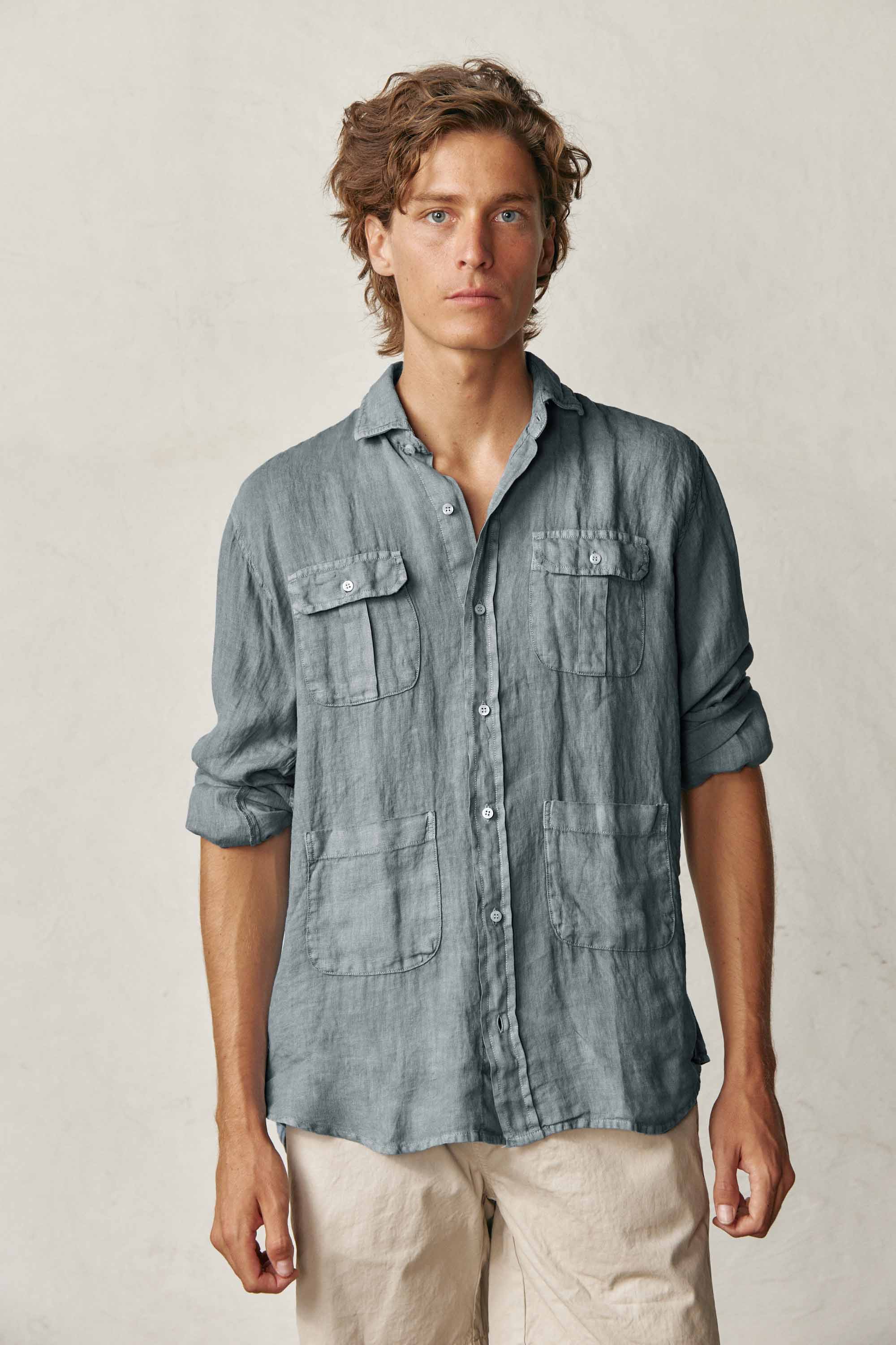 Camisa Guayabera de Lino - Gris