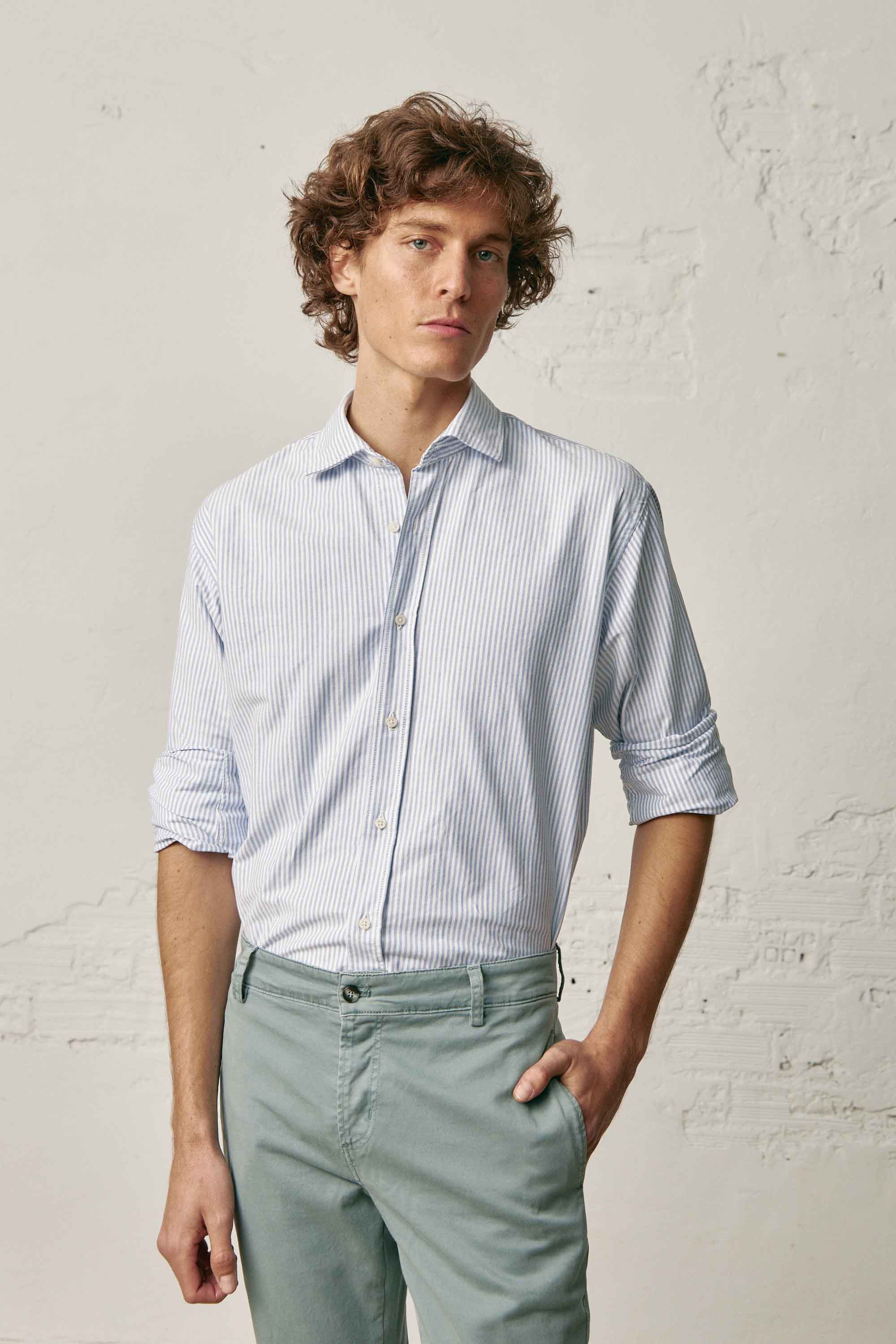 <tc>Shirt</tc> Cotton - Thick Oxford Blue and White Stripes