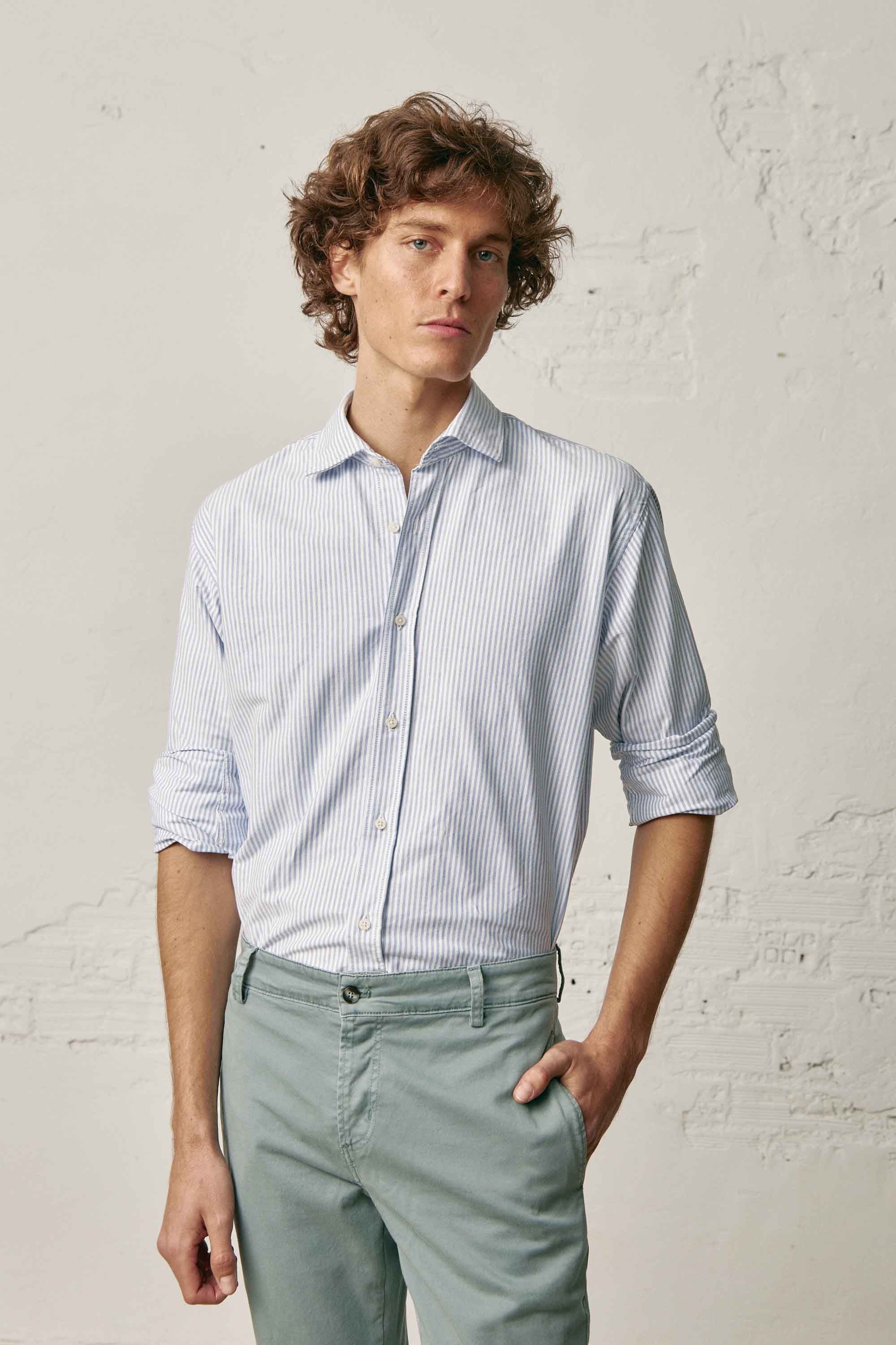 Camisa de Algodón - Oxford Rayas Azul y Blanco