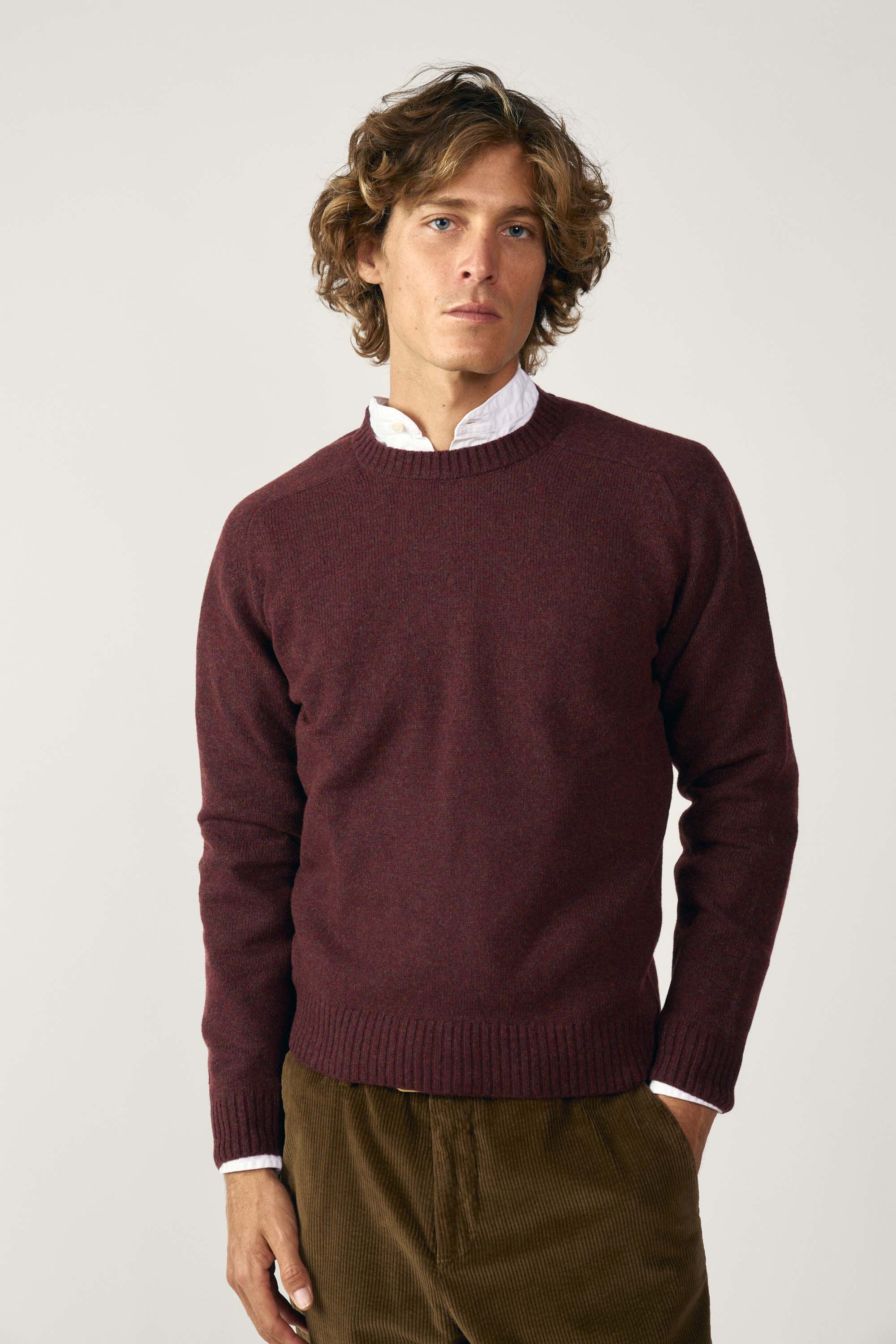 Jersey Cuello Redondo Shetland - Burdeos Jaspeado