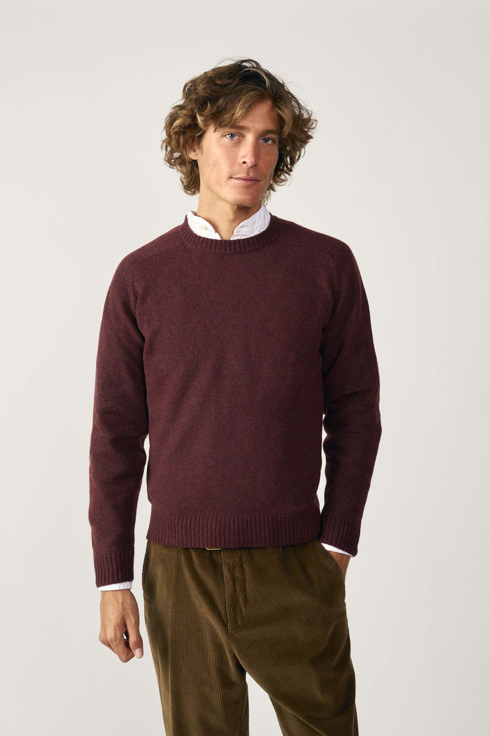 Jersey Cuello Redondo Shetland - Burdeos Jaspeado