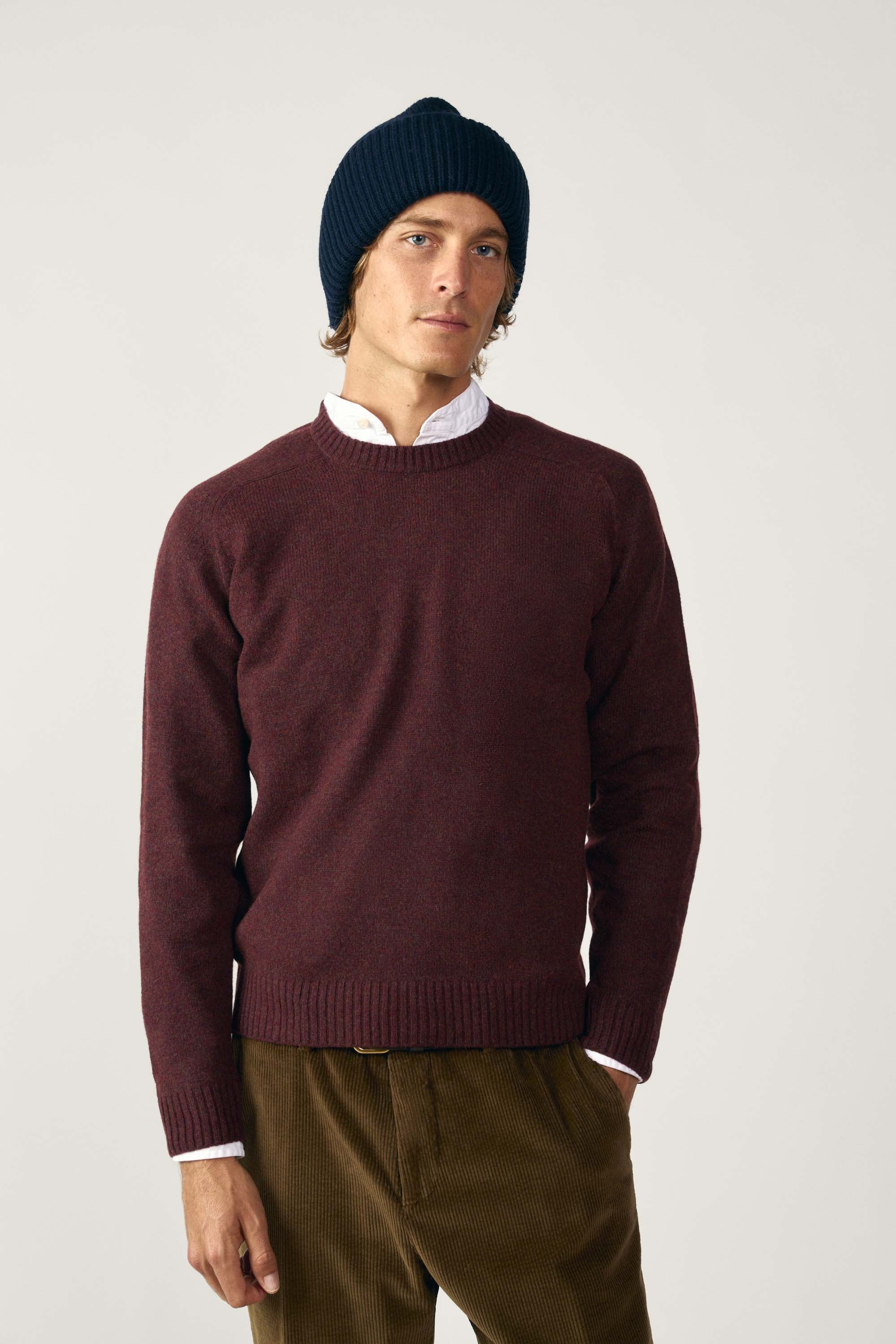 Jersey Cuello Redondo Shetland - Burdeos Jaspeado