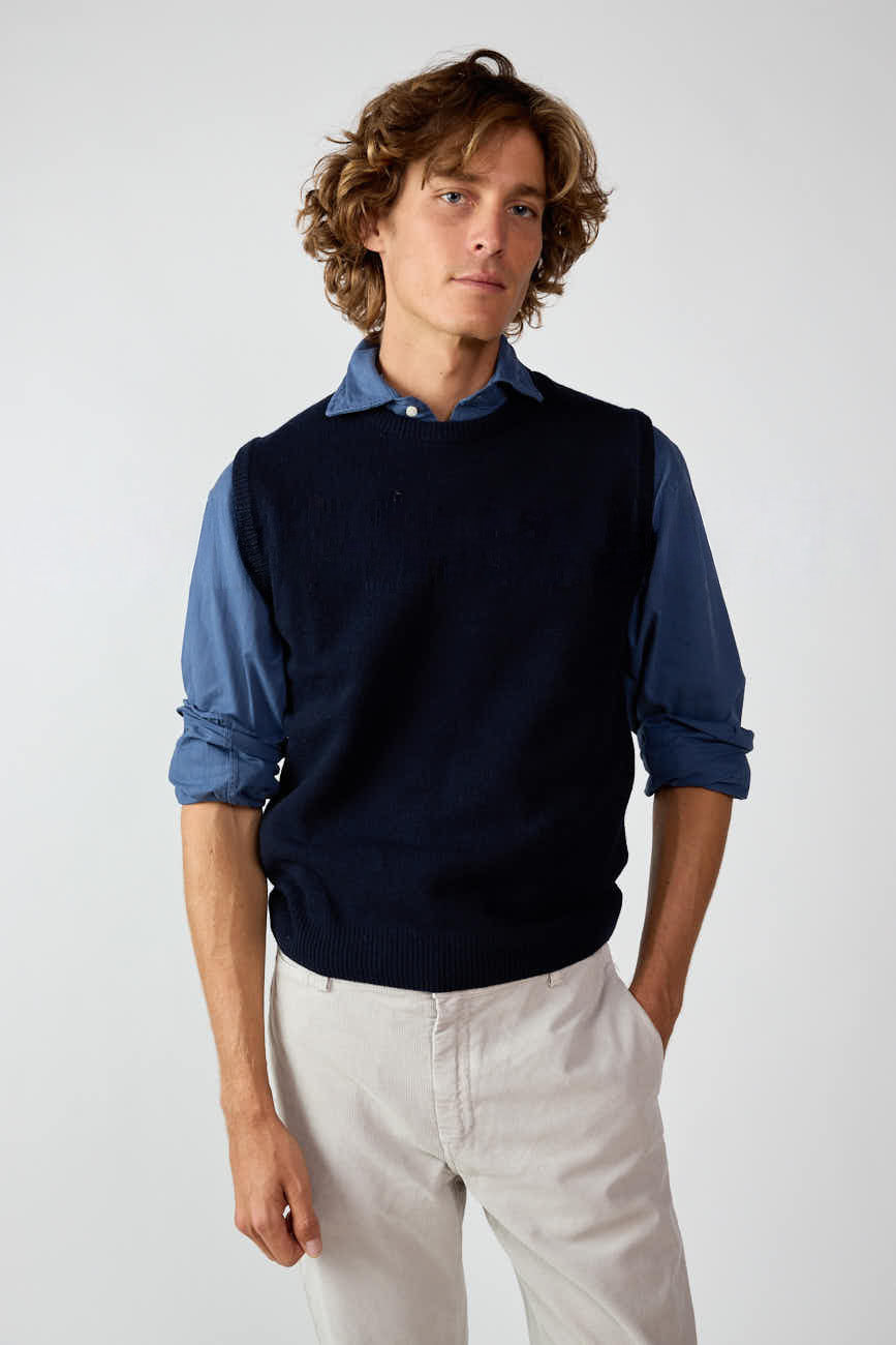 Chaleco Cuello Redondo Lambswool - Azul Marino