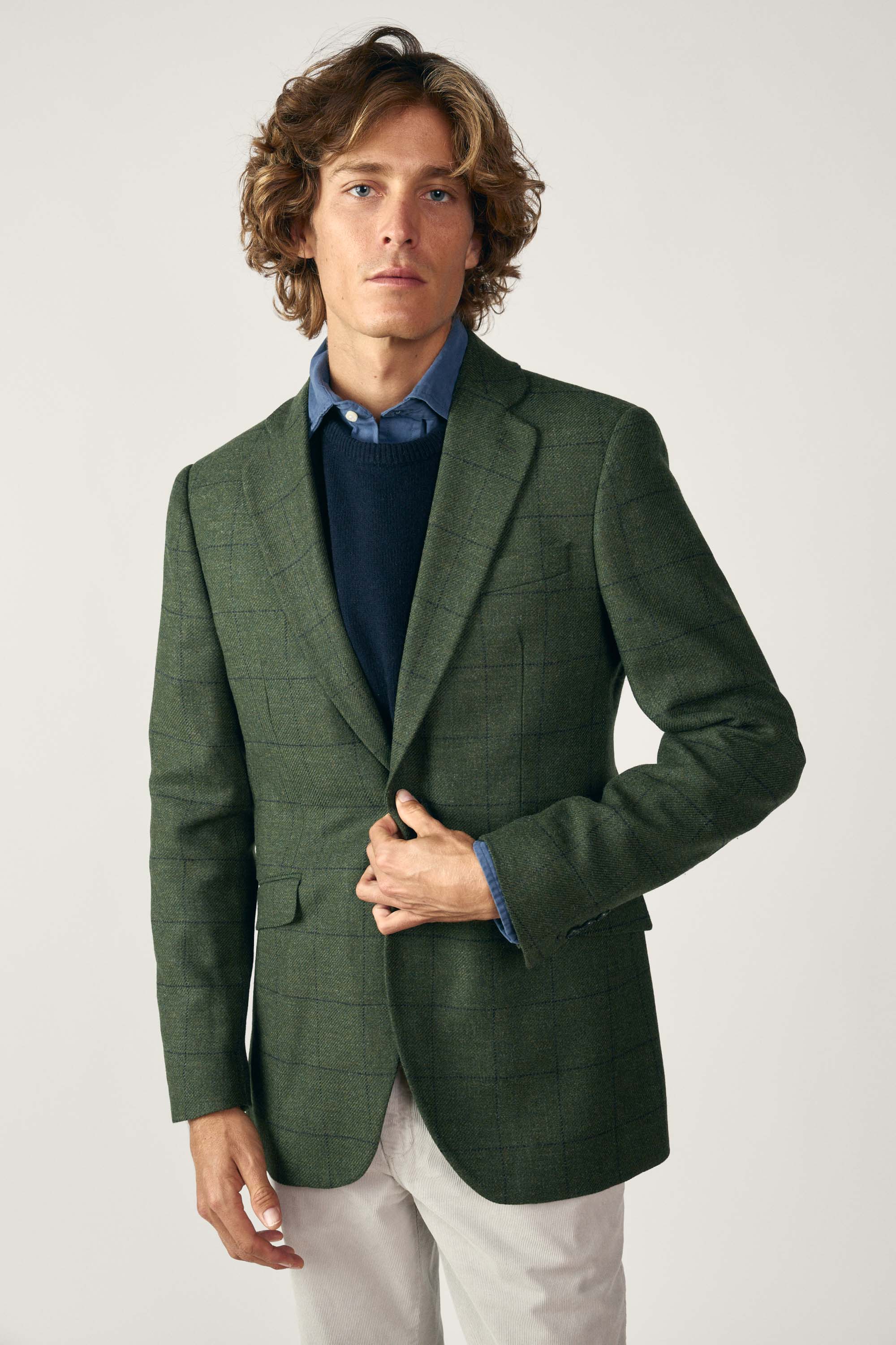 Americana de Tweed - Harris Tweed Cuadros Verde