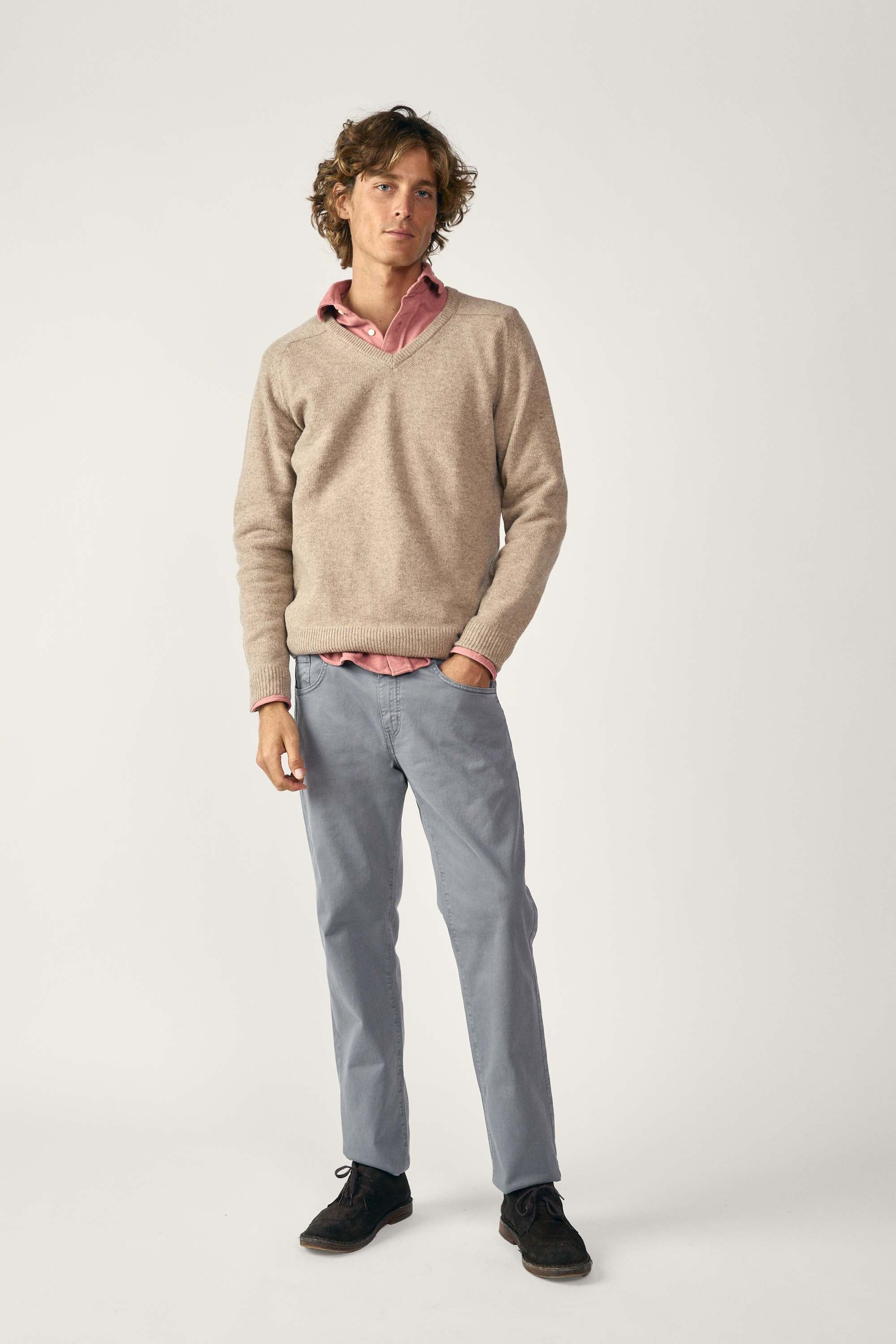 <tc>Sweater</tc> Lambswool V-neck - Tan Beige