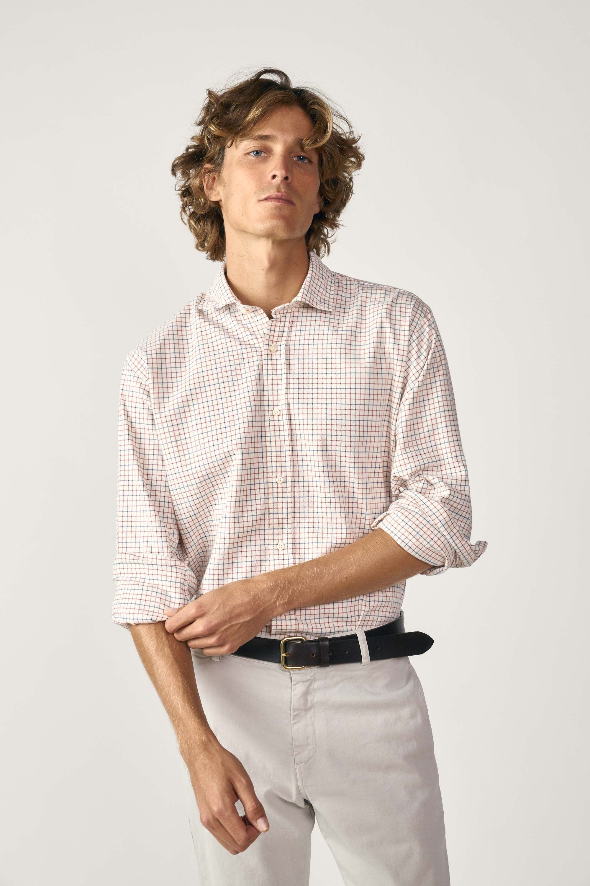 Camisa de Algodón - Viyela Cuadros Azul y Rojo