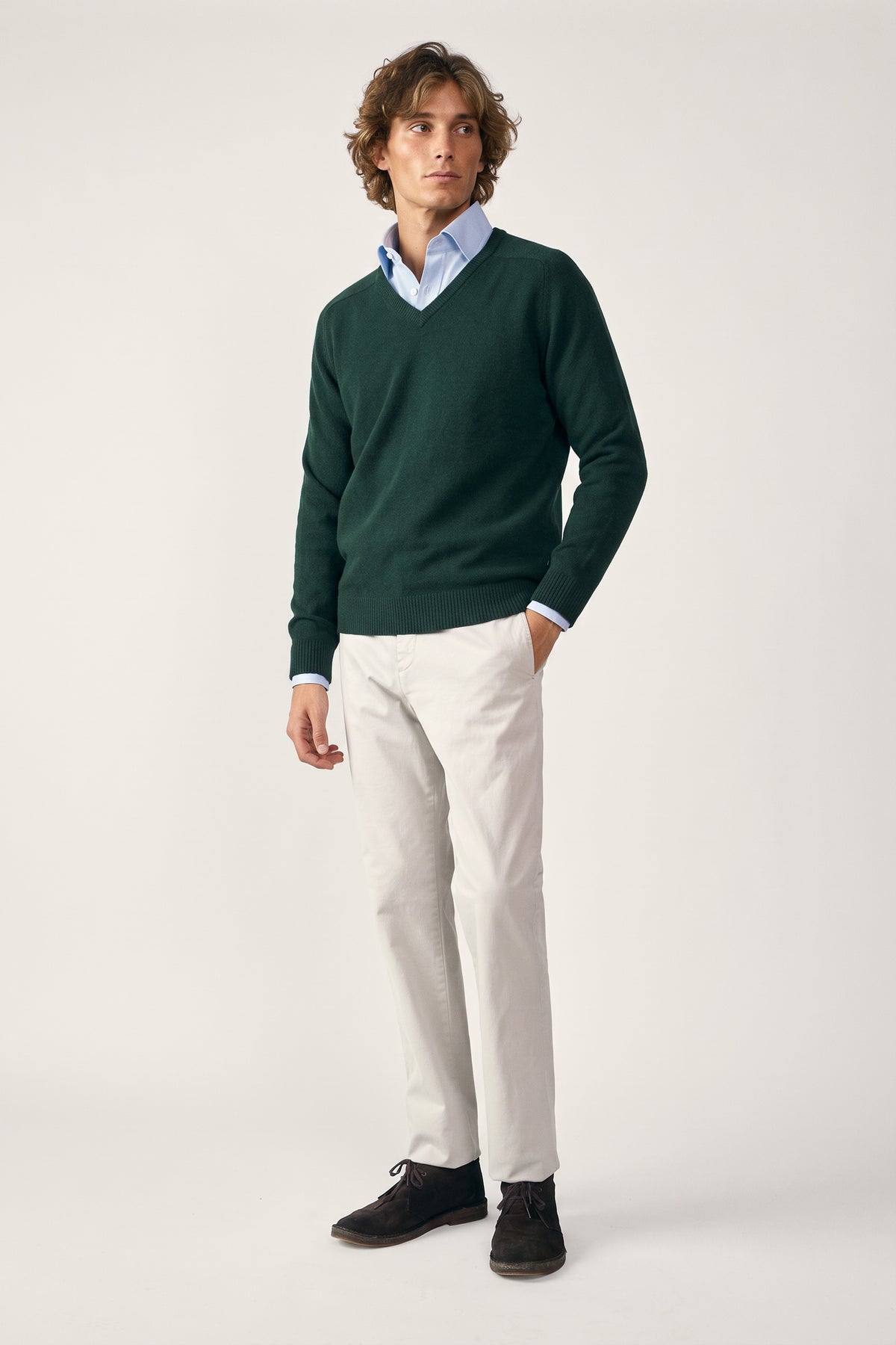 Jersey Cuello Pico Lambswool - Verde Caza - Fernando de Cárcer