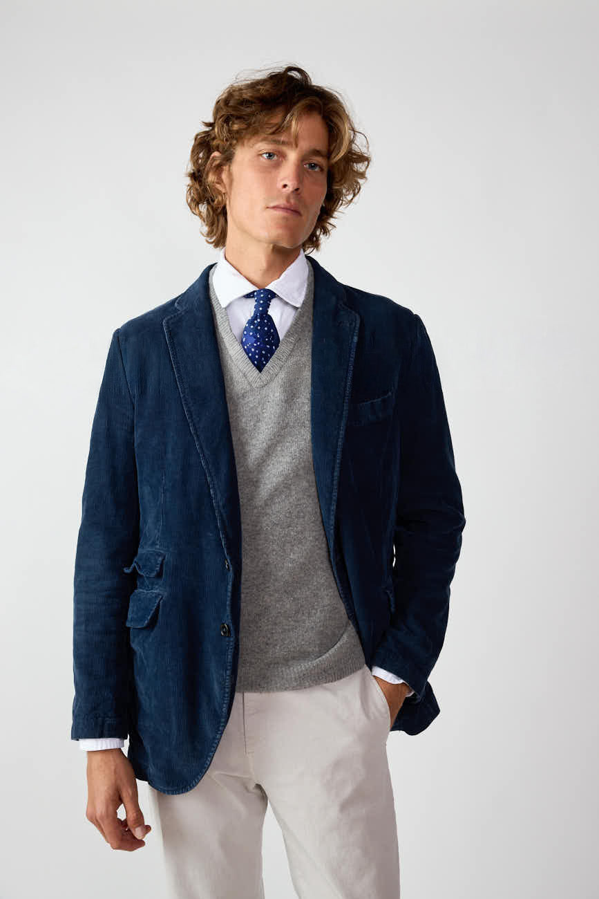 <tc>Blazer</tc> of <tc>11-Wales Corduroy</tc> - Navy Blue