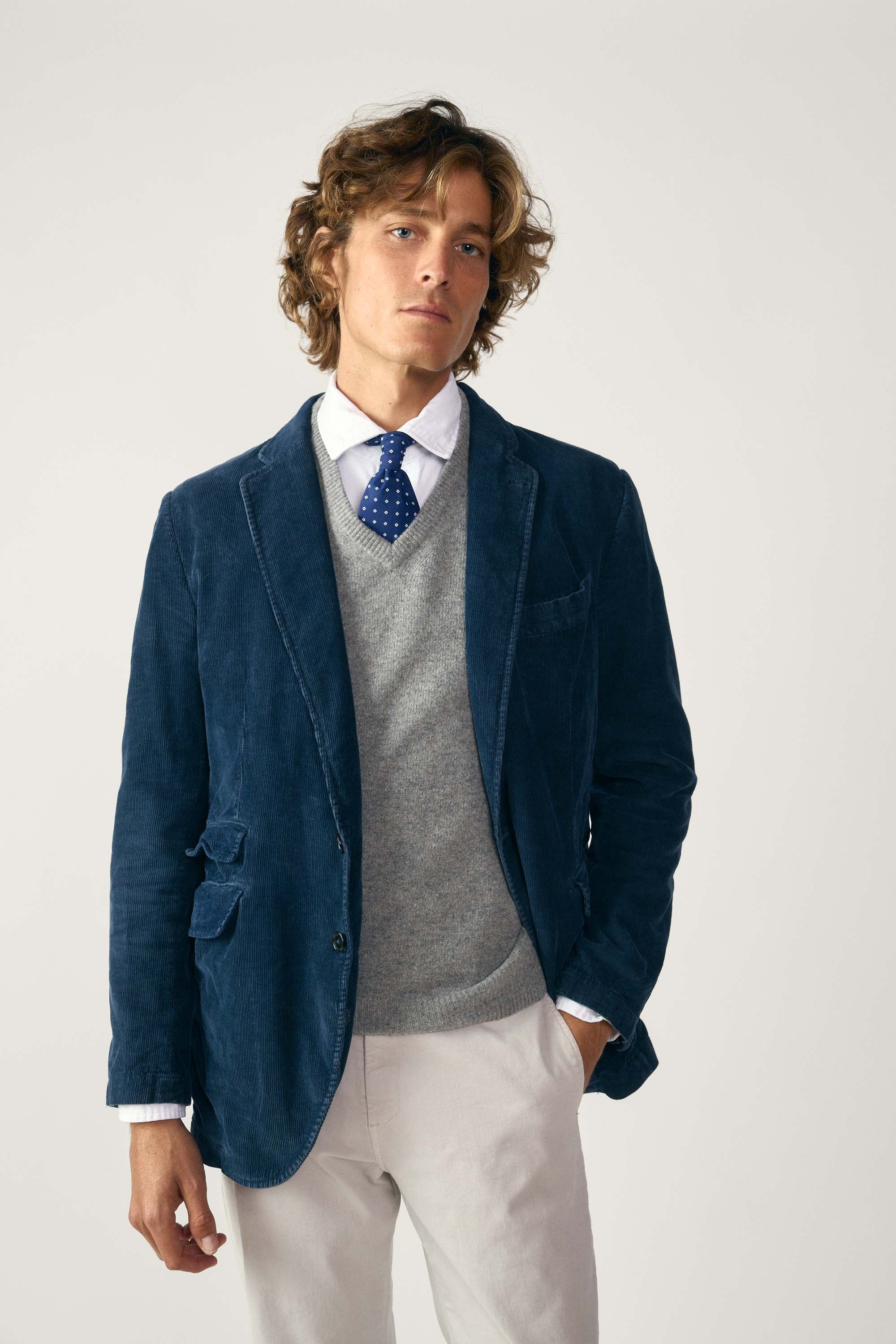<tc>Blazer</tc> of <tc>11-Wales Corduroy</tc> - Navy Blue