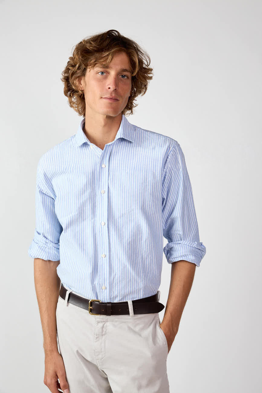 Camisa de Algodón - Azul Rayas Blancas