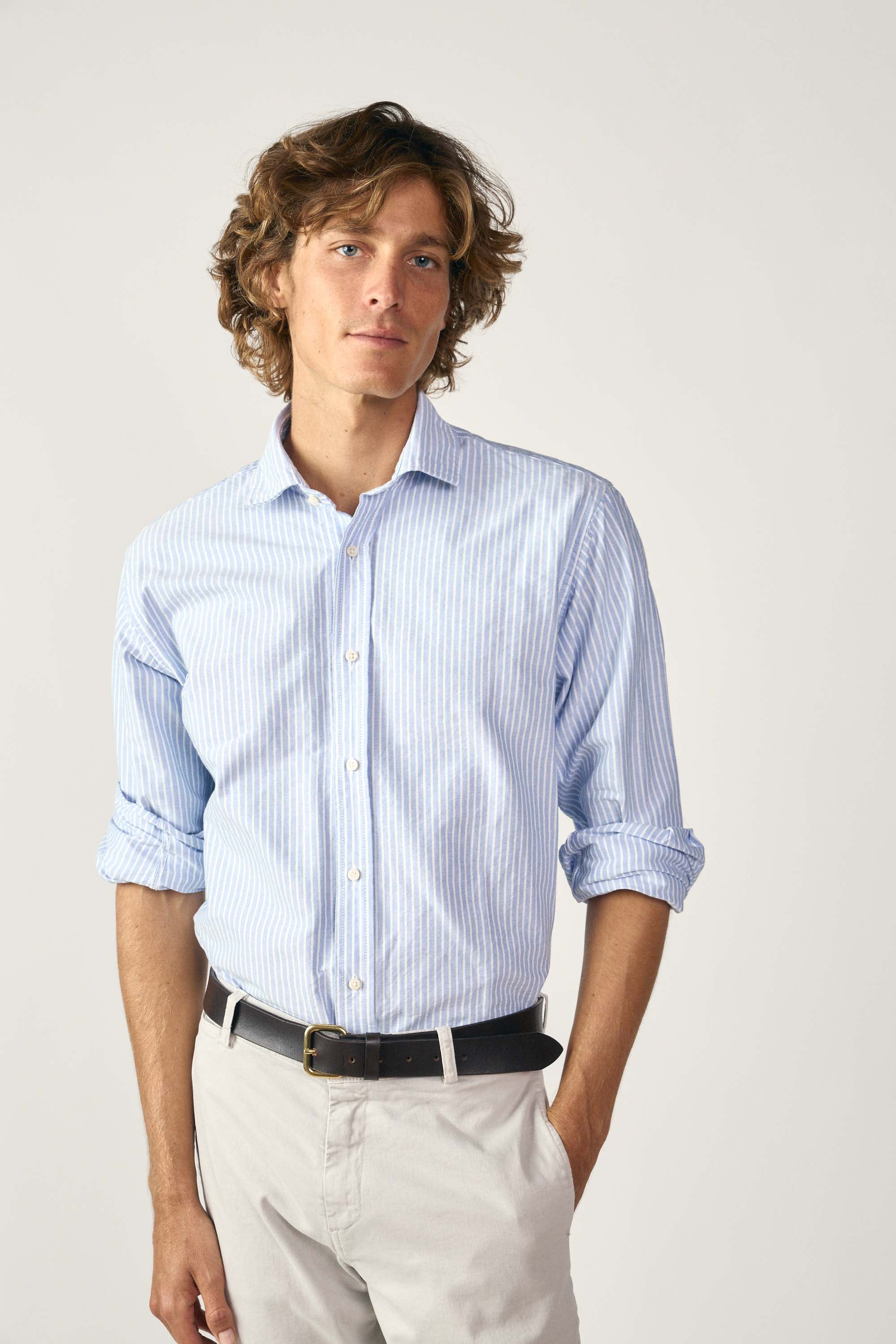 Camisa de Algodón - Azul Rayas Blancas