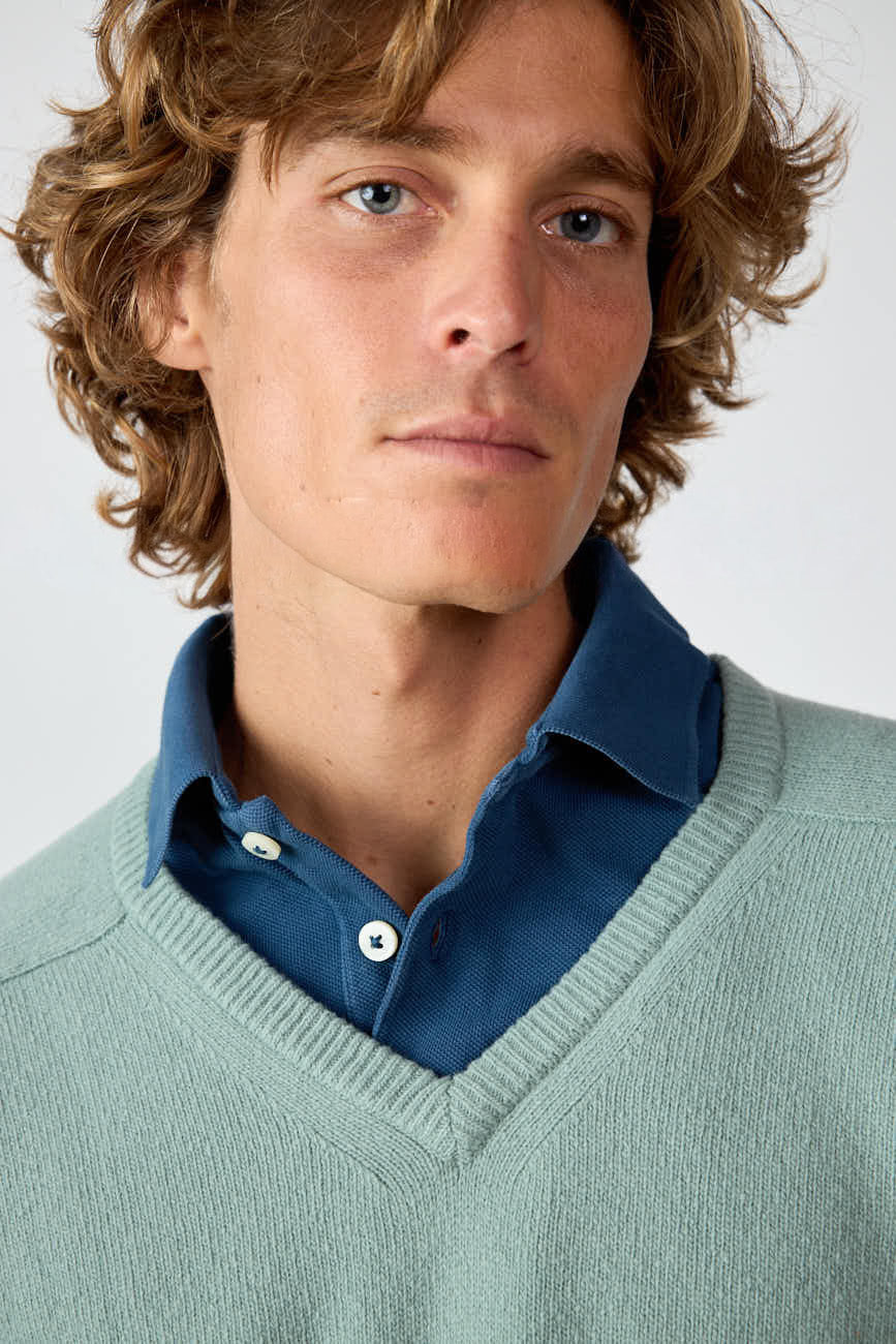 <tc>Sweater</tc> Lambswool V-neck - Aqua Green